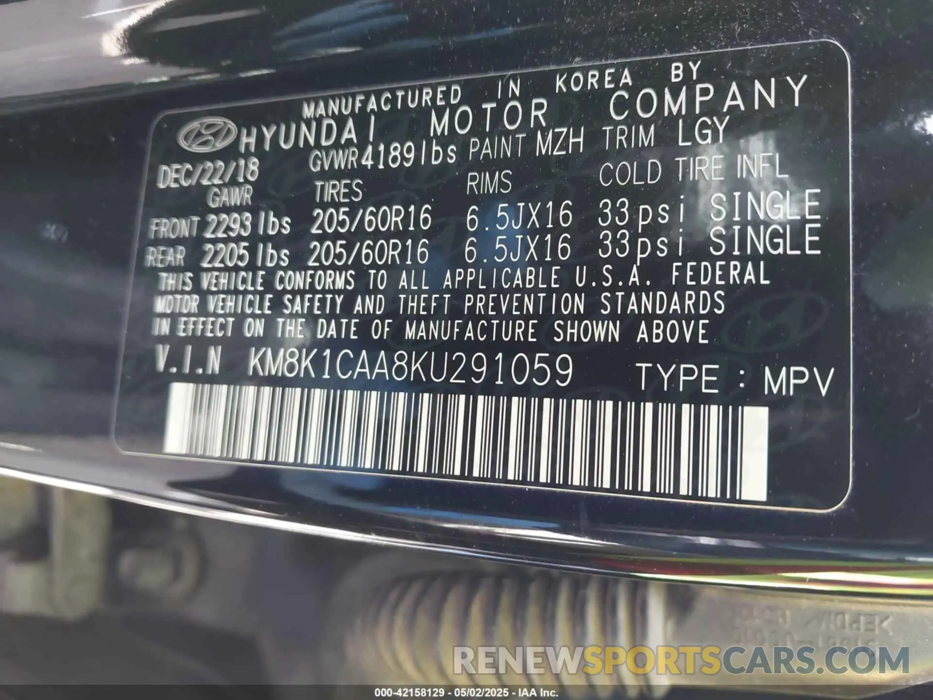 9 fotografías del automóvil dañado KM8K1CAA8KU291059 HYUNDAI KONA 2019
