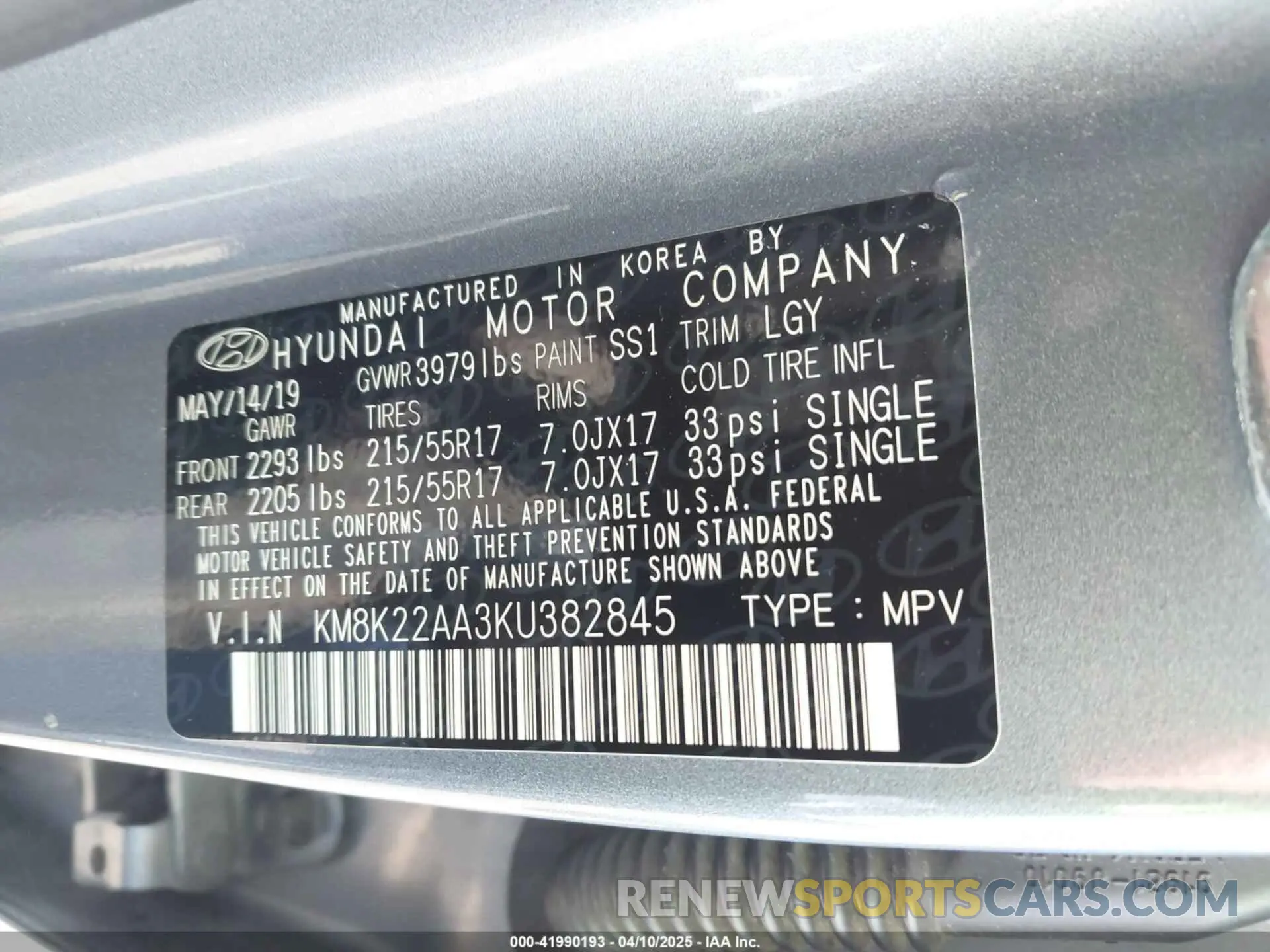 9 fotografías del automóvil dañado KM8K22AA3KU382845 HYUNDAI KONA 2019
