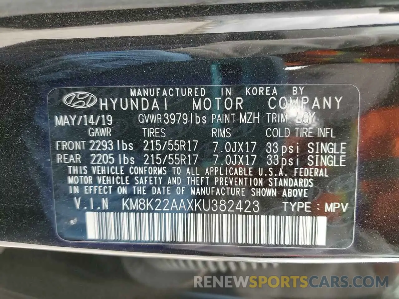 15 fotografías del automóvil dañado KM8K22AAXKU382423 HYUNDAI KONA 2019