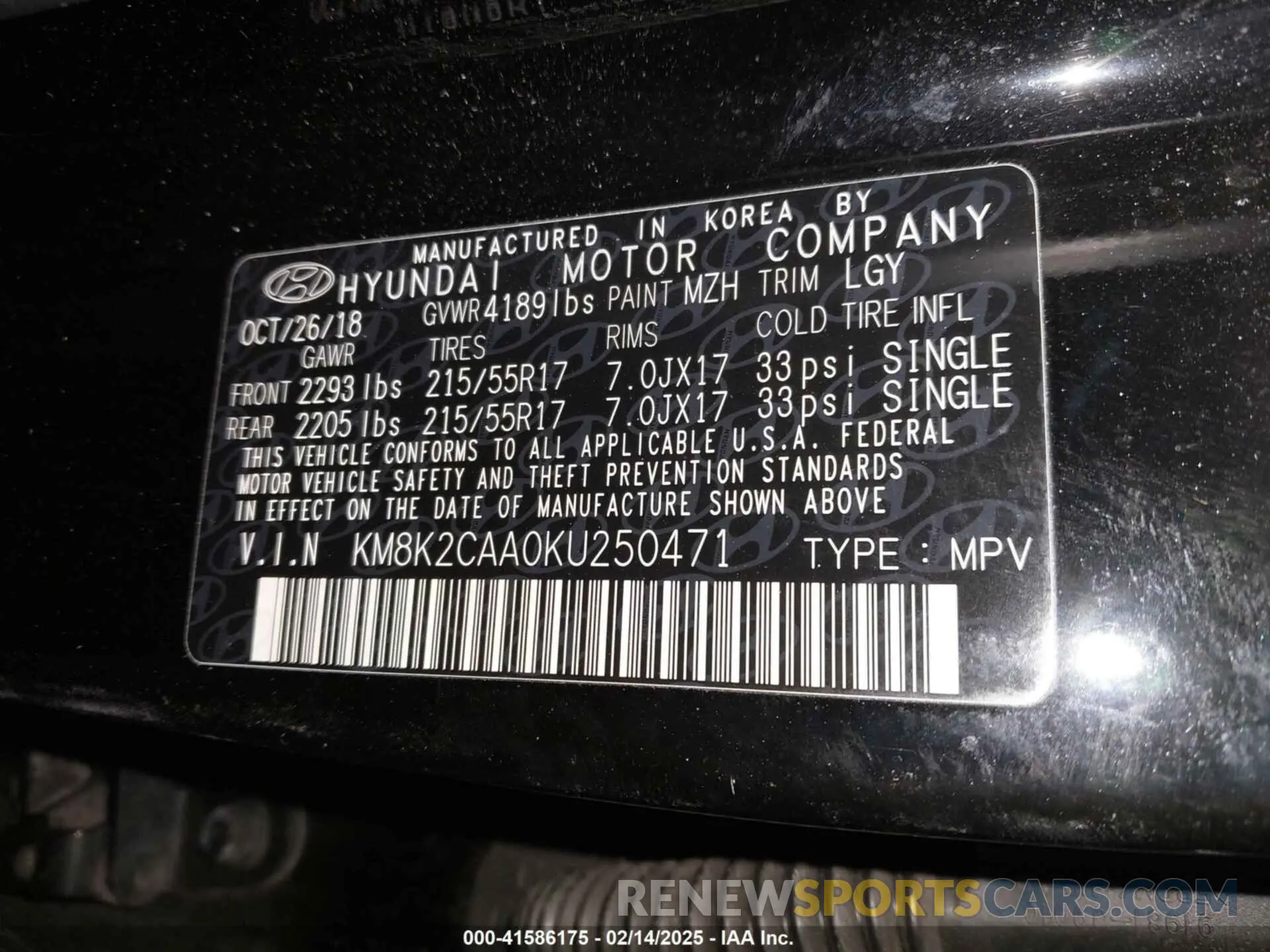 9 fotografías del automóvil dañado KM8K2CAA0KU250471 HYUNDAI KONA 2019