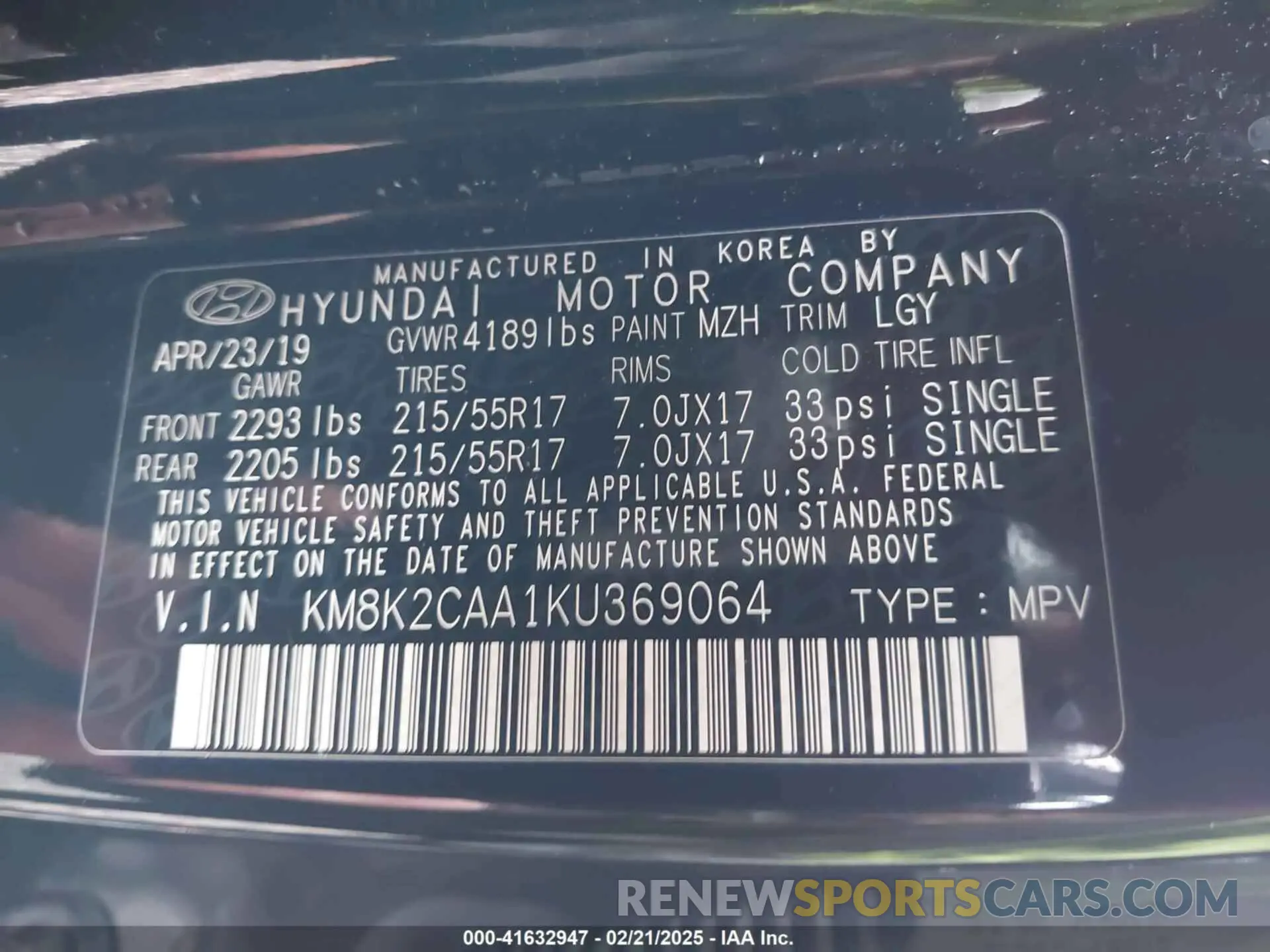 9 fotografías del automóvil dañado KM8K2CAA1KU369064 HYUNDAI KONA 2019