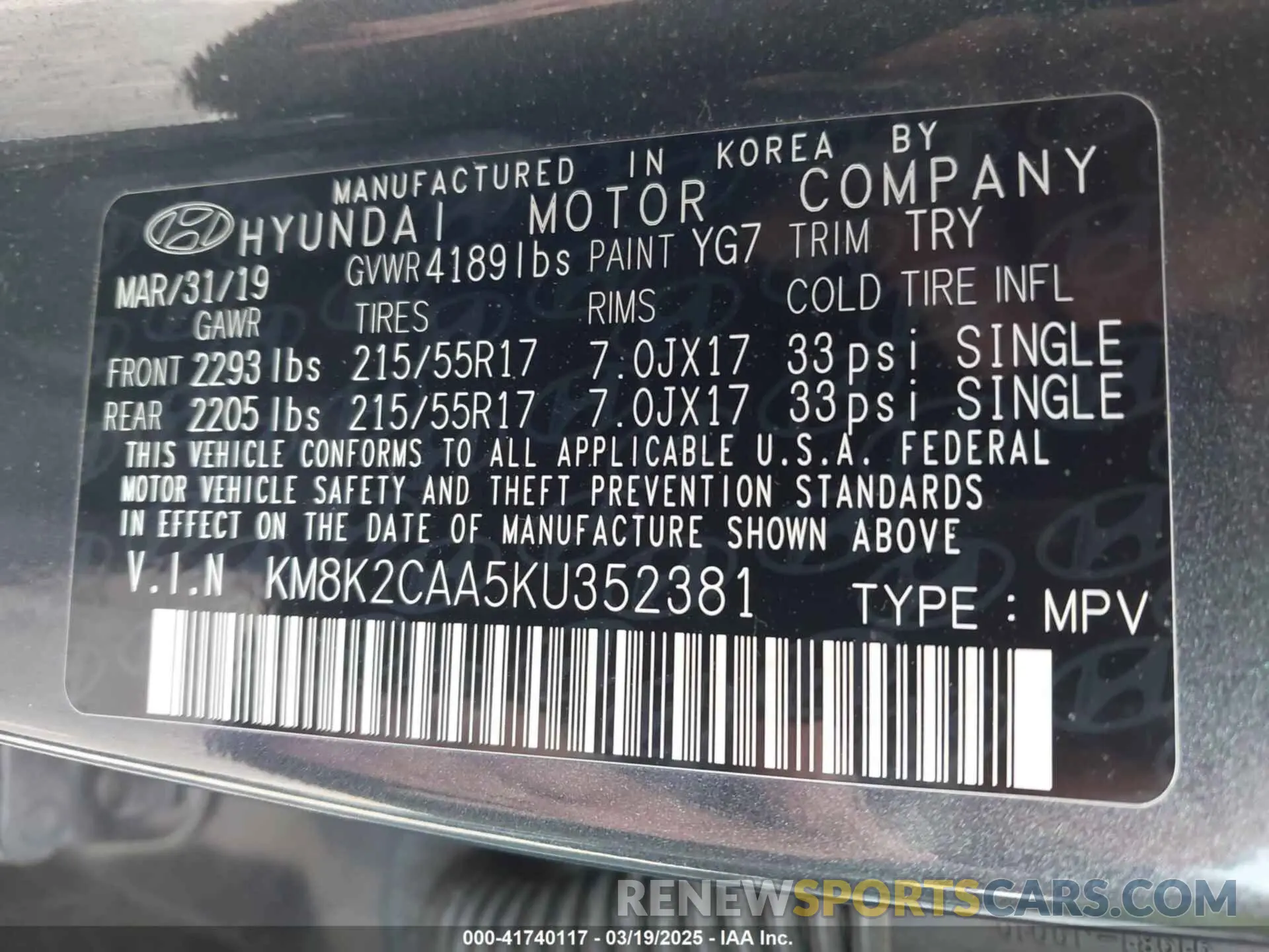 9 fotografías del automóvil dañado KM8K2CAA5KU352381 HYUNDAI KONA 2019