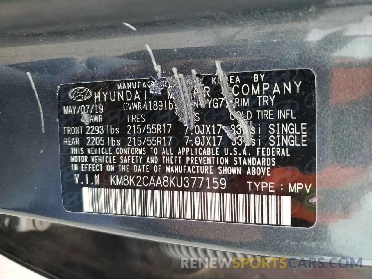 13 fotografías del automóvil dañado KM8K2CAA8KU377159 HYUNDAI KONA 2019