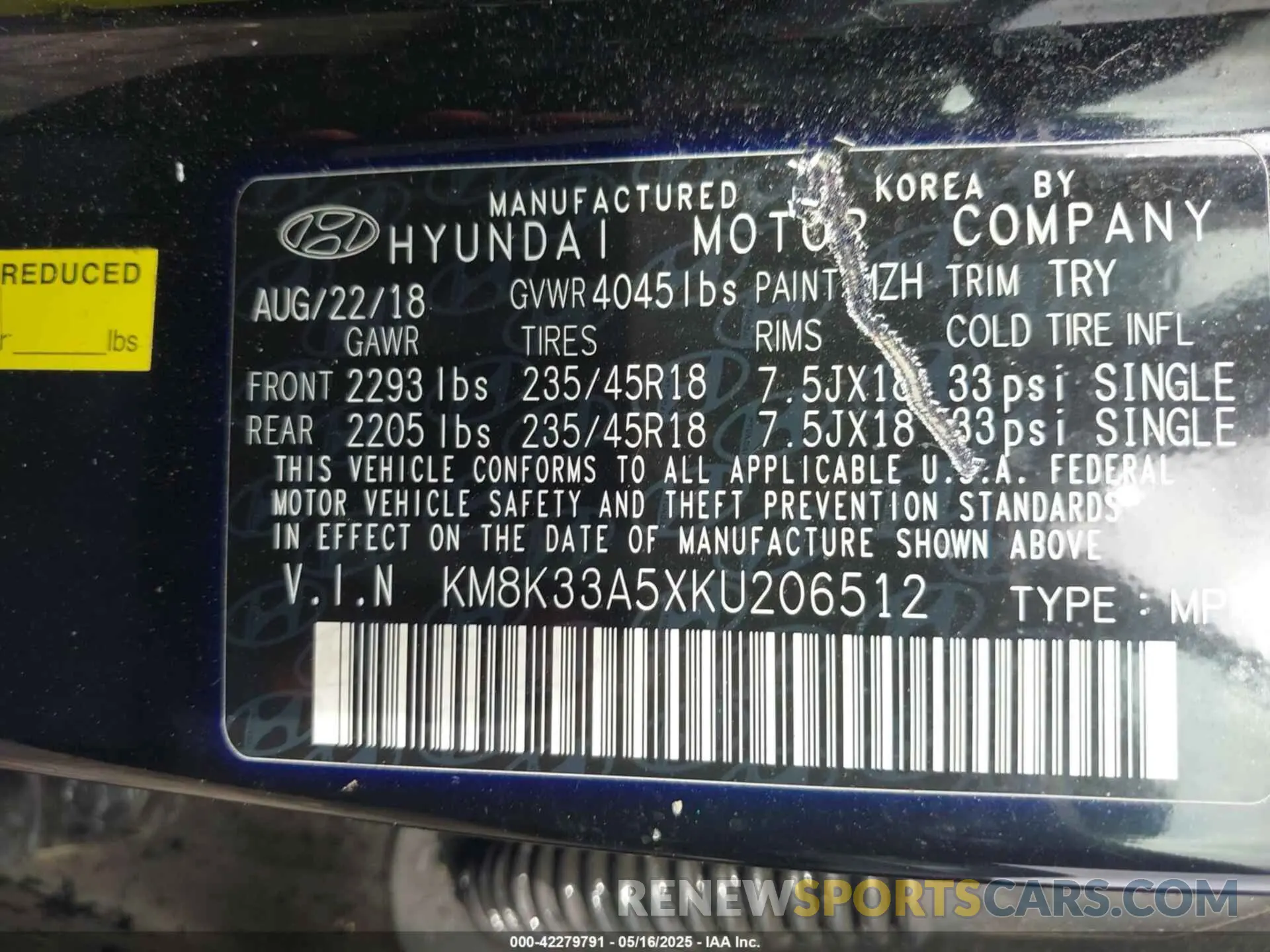 9 fotografías del automóvil dañado KM8K33A5XKU206512 HYUNDAI KONA 2019