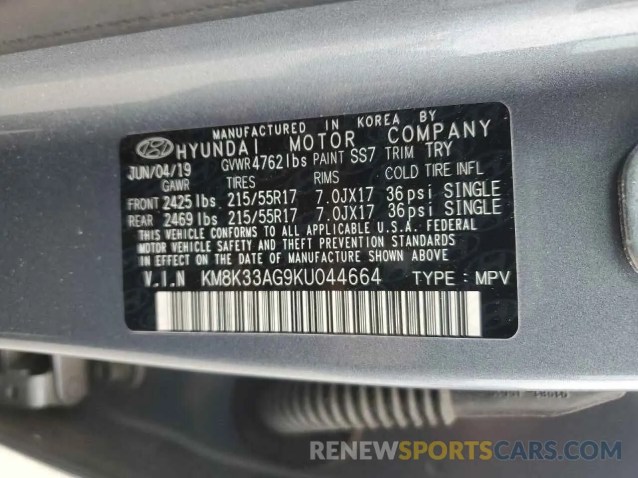16 fotografías del automóvil dañado KM8K33AG9KU044664 HYUNDAI KONA 2019