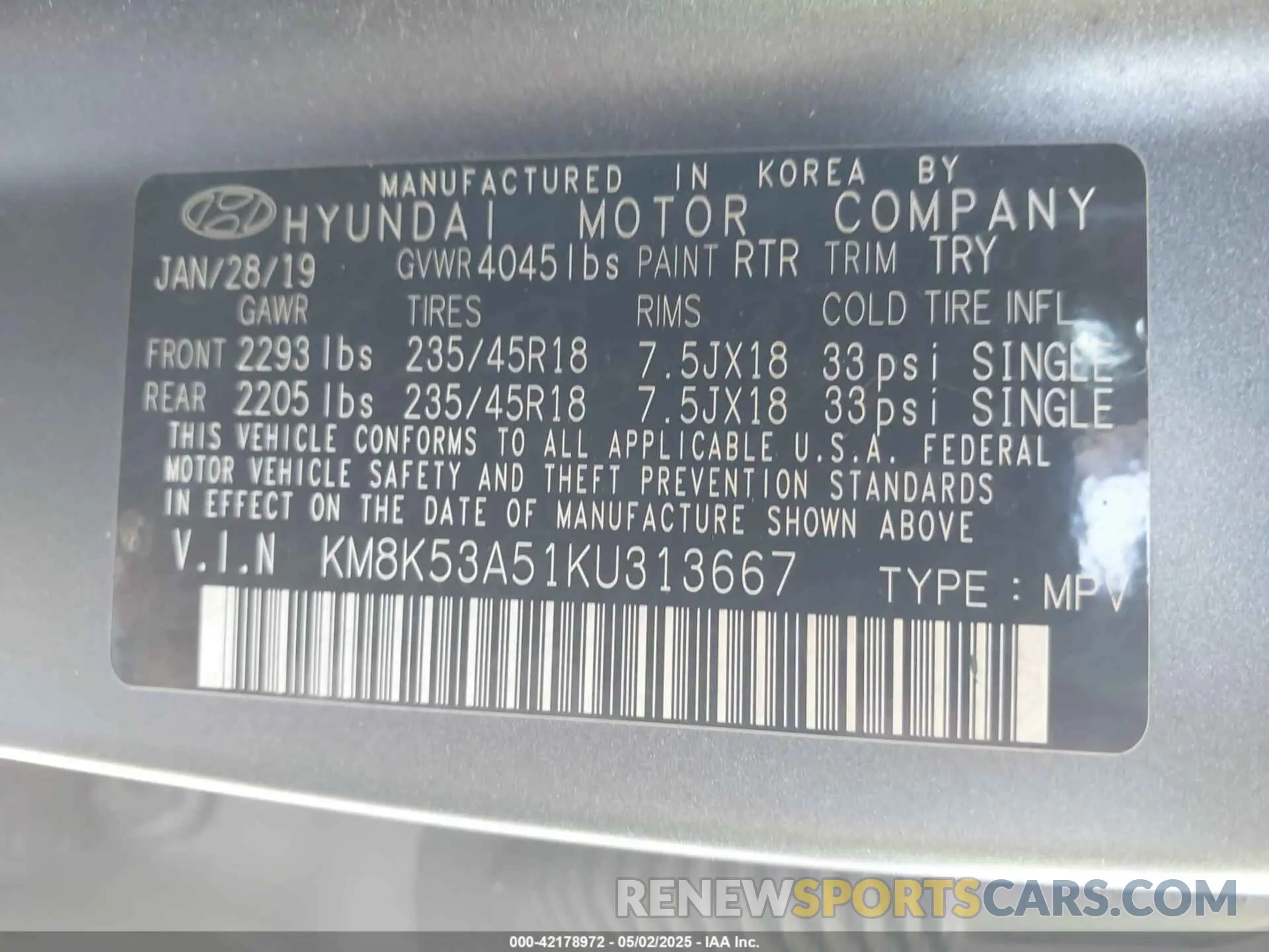 9 fotografías del automóvil dañado KM8K53A51KU313667 HYUNDAI KONA 2019