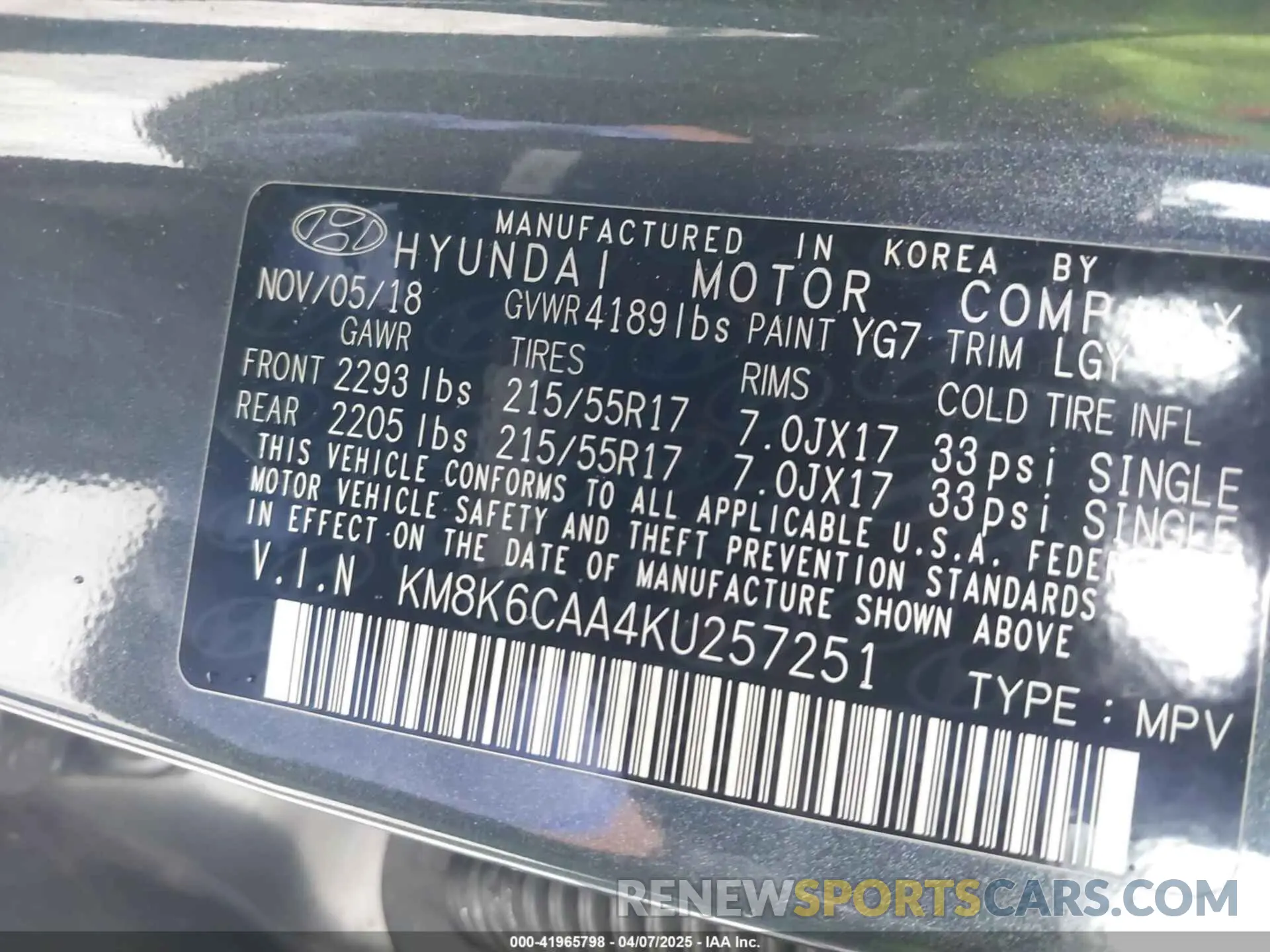 9 fotografías del automóvil dañado KM8K6CAA4KU257251 HYUNDAI KONA 2019
