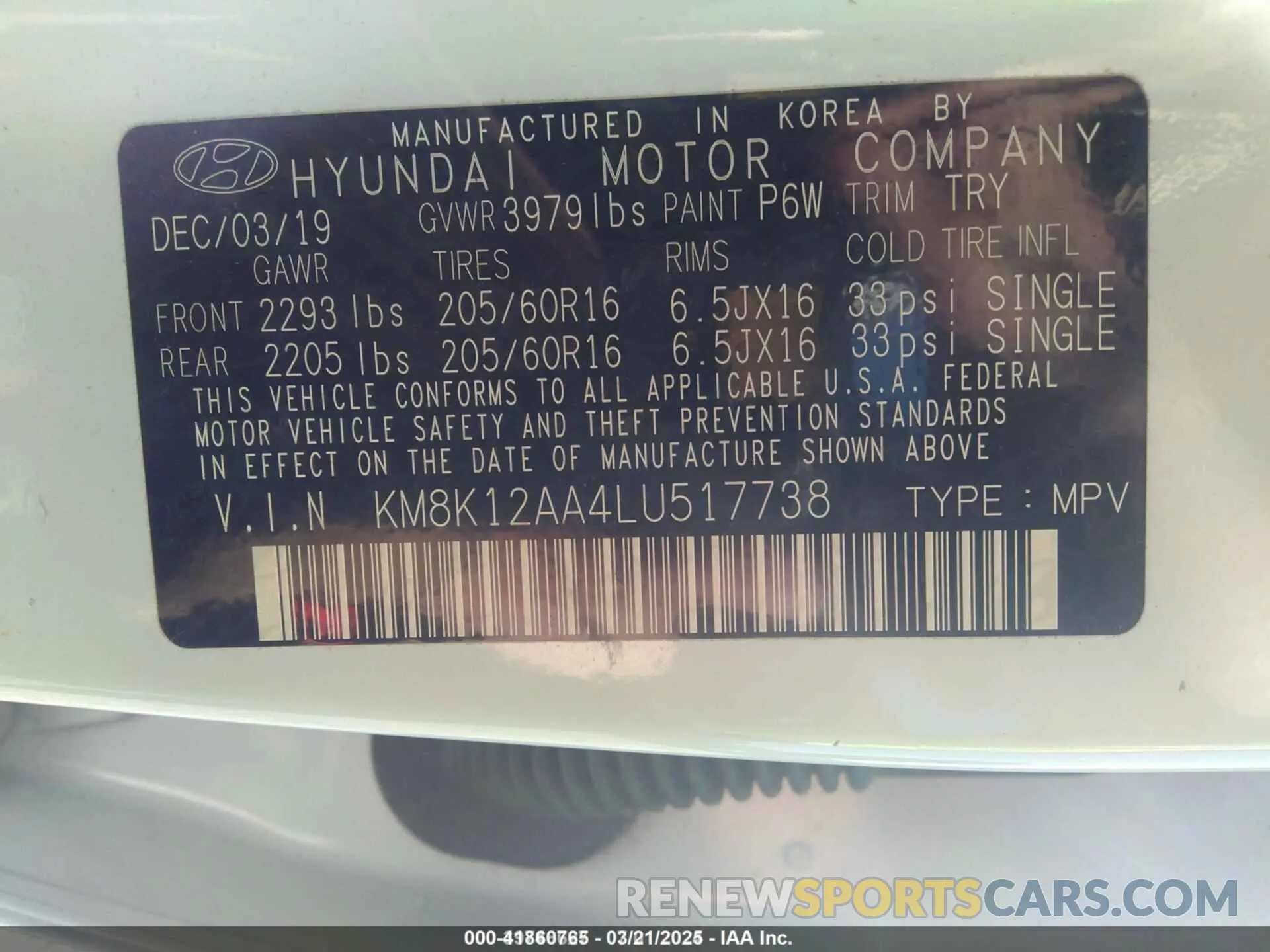 9 fotografías del automóvil dañado KM8K12AA4LU517738 HYUNDAI KONA 2020