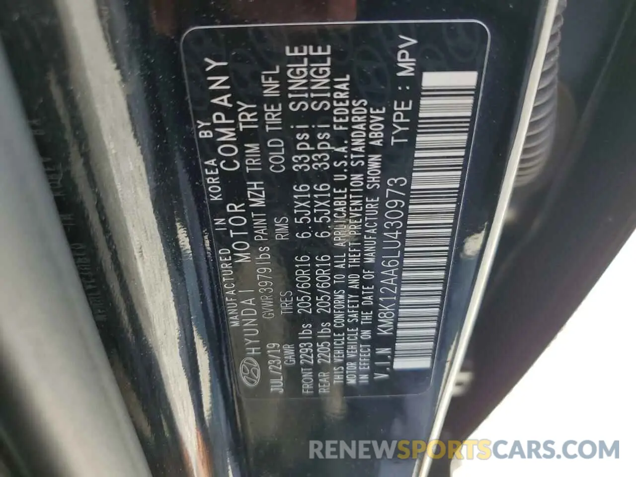 12 fotografías del automóvil dañado KM8K12AA6LU430973 HYUNDAI KONA 2020