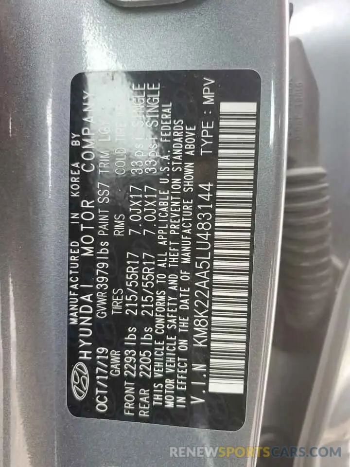 13 fotografías del automóvil dañado KM8K22AA5LU483144 HYUNDAI KONA 2020