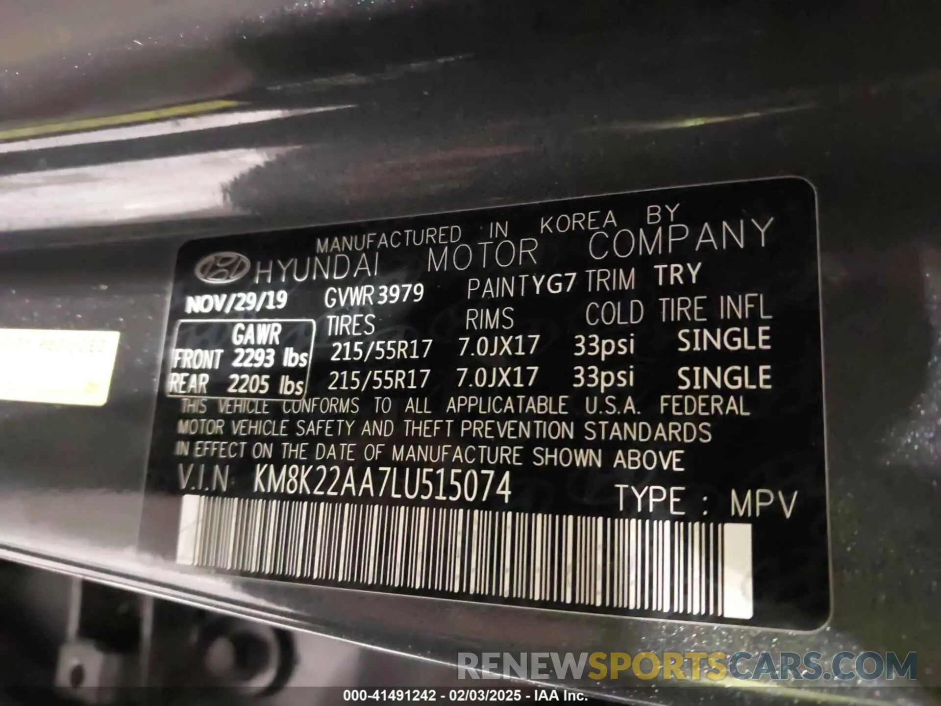 9 fotografías del automóvil dañado KM8K22AA7LU515074 HYUNDAI KONA 2020