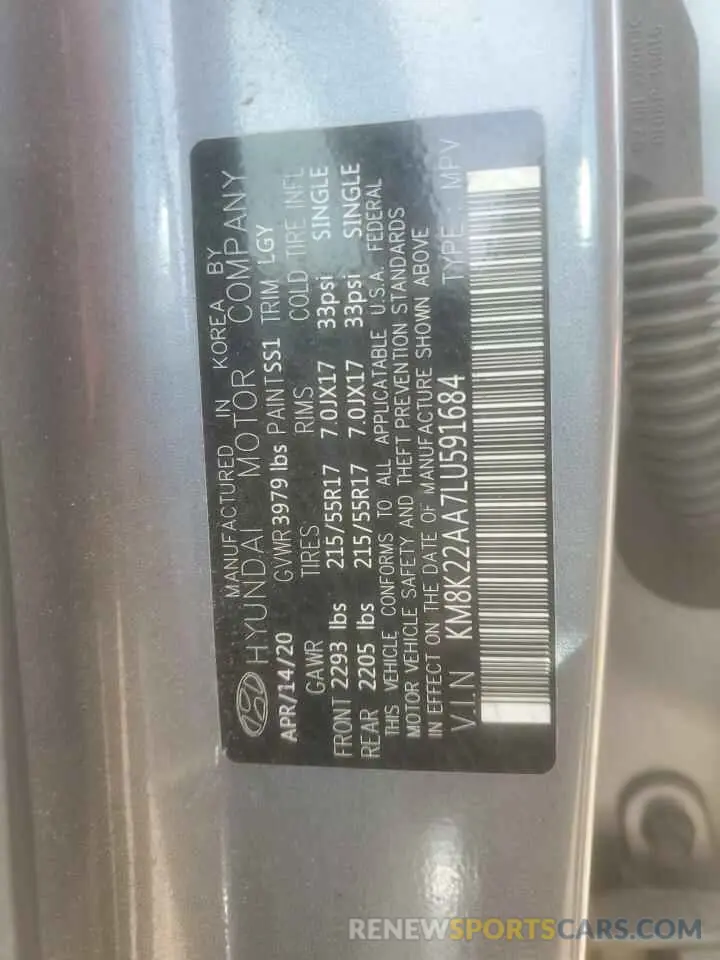 13 fotografías del automóvil dañado KM8K22AA7LU591684 HYUNDAI KONA 2020