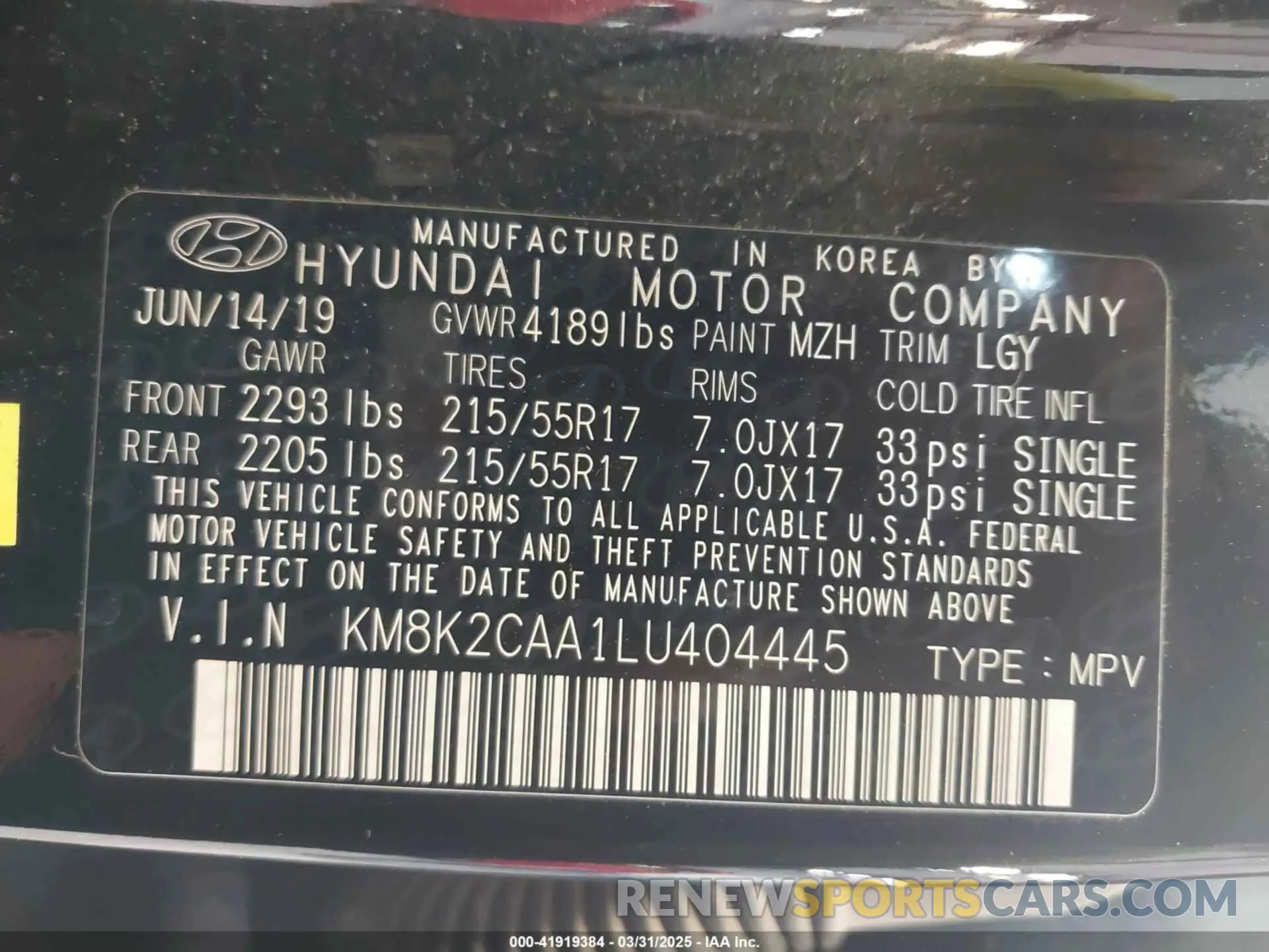 9 fotografías del automóvil dañado KM8K2CAA1LU404445 HYUNDAI KONA 2020