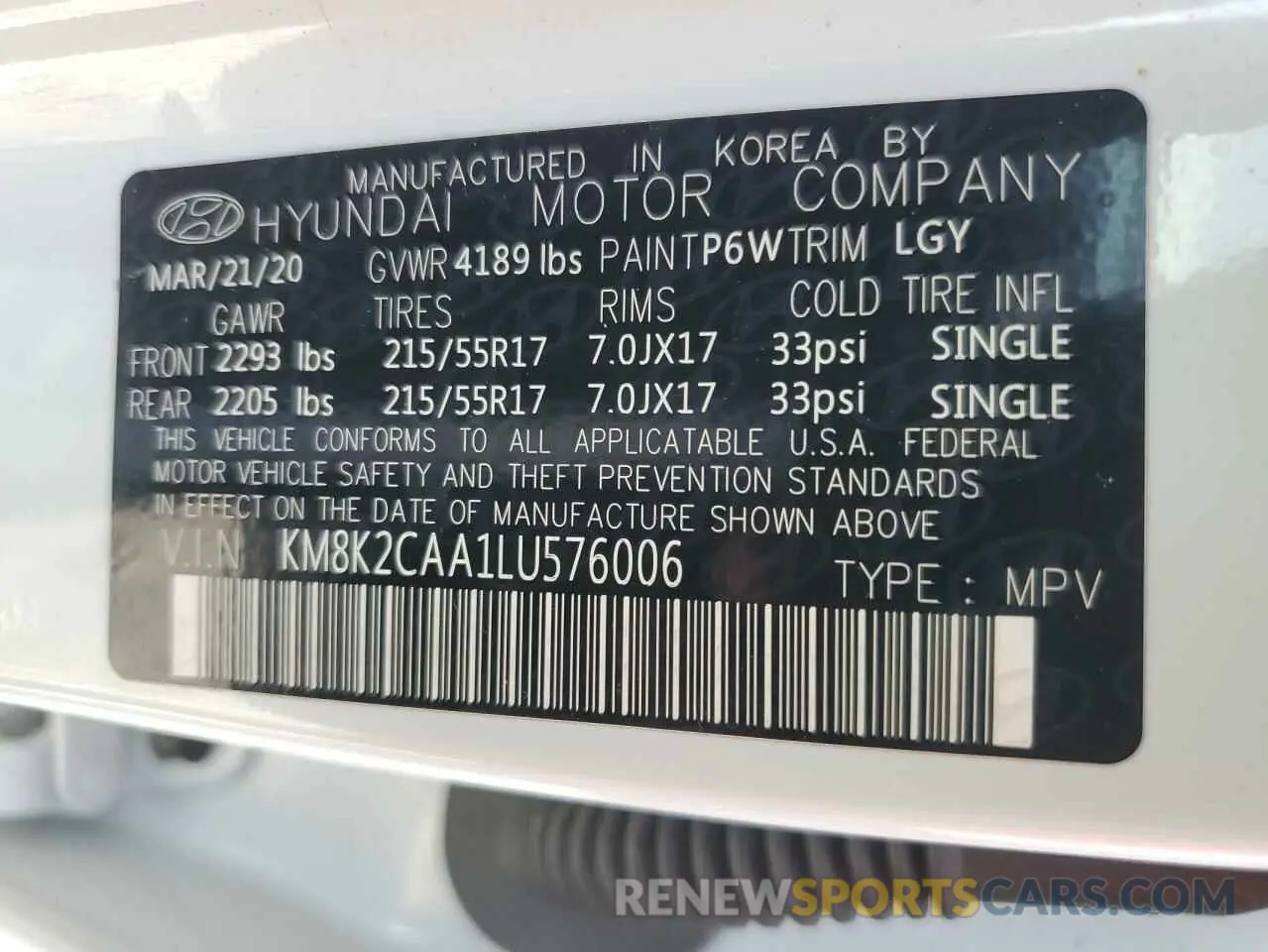 13 fotografías del automóvil dañado KM8K2CAA1LU576006 HYUNDAI KONA 2020