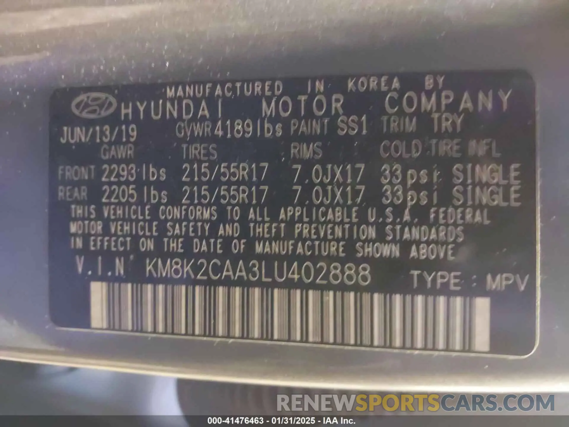 9 fotografías del automóvil dañado KM8K2CAA3LU402888 HYUNDAI KONA 2020