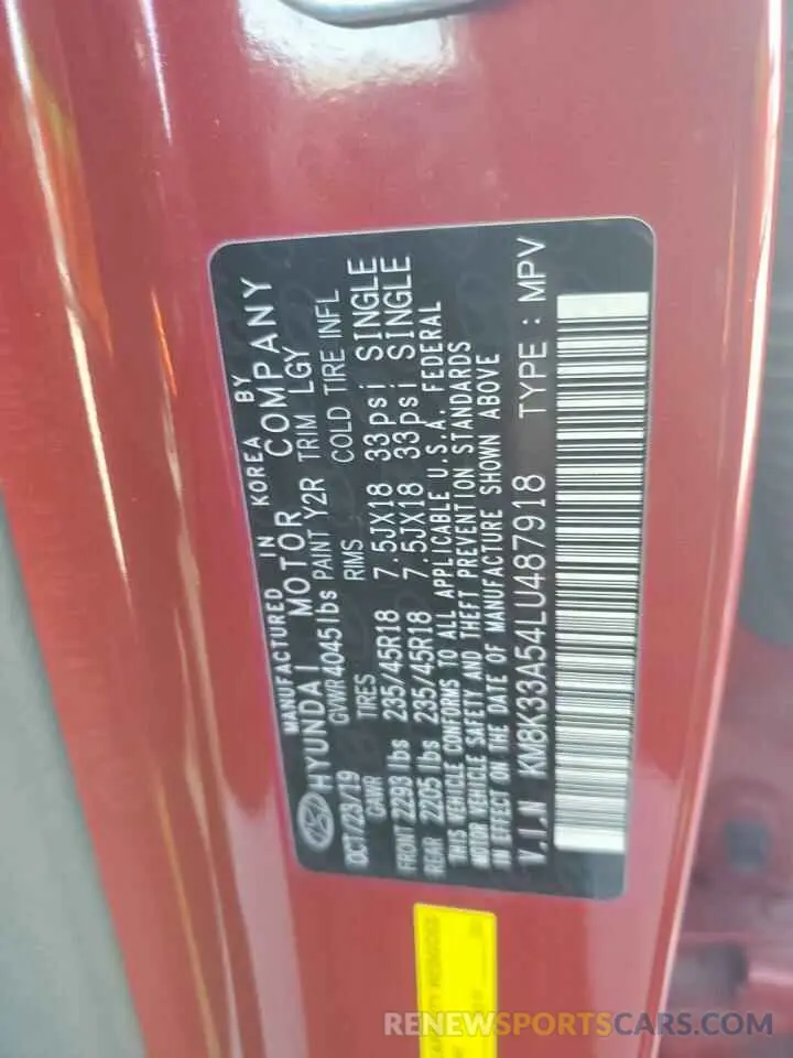 13 fotografías del automóvil dañado KM8K33A54LU487918 HYUNDAI KONA 2020