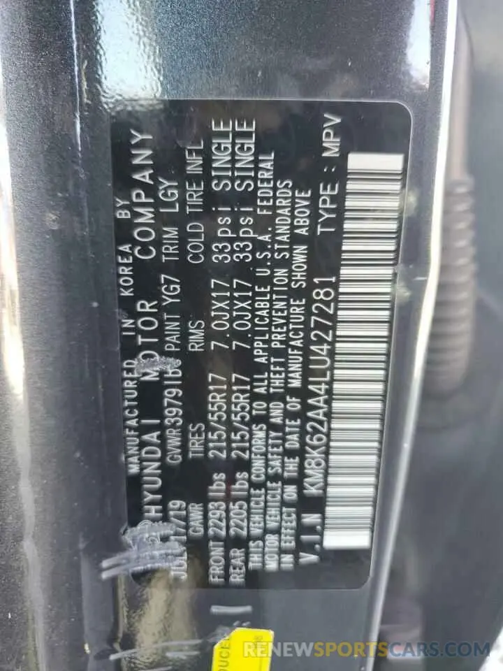 12 fotografías del automóvil dañado KM8K62AA4LU427281 HYUNDAI KONA 2020