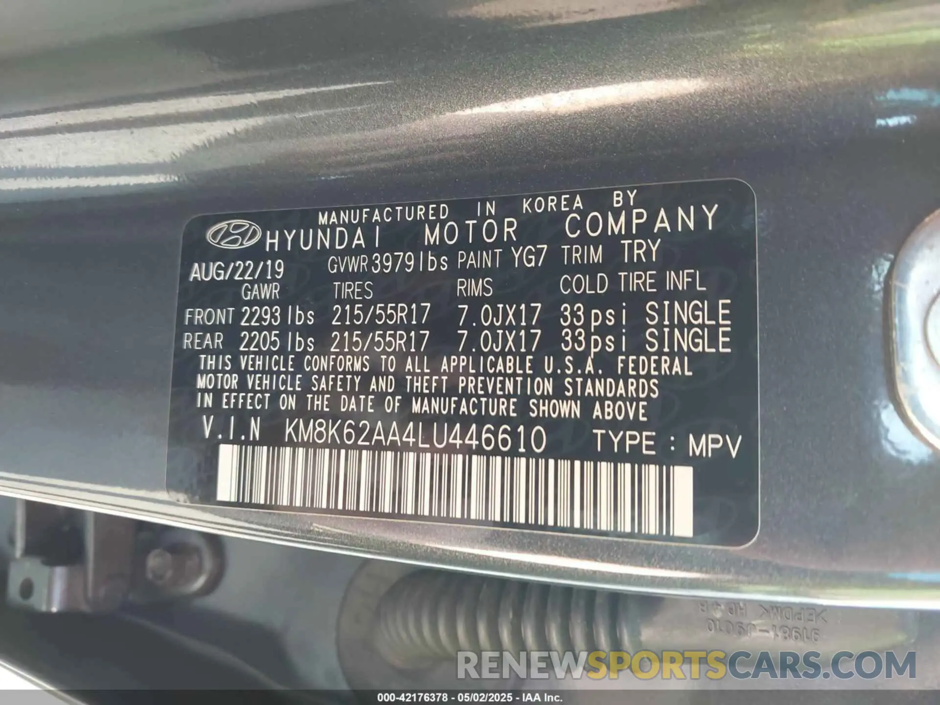 9 fotografías del automóvil dañado KM8K62AA4LU446610 HYUNDAI KONA 2020