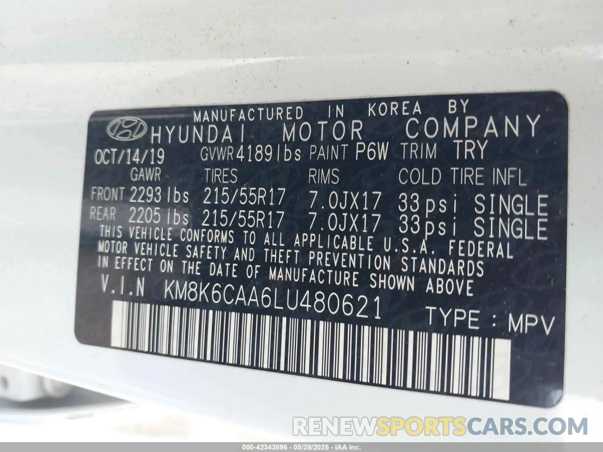 9 fotografías del automóvil dañado KM8K6CAA6LU480621 HYUNDAI KONA 2020