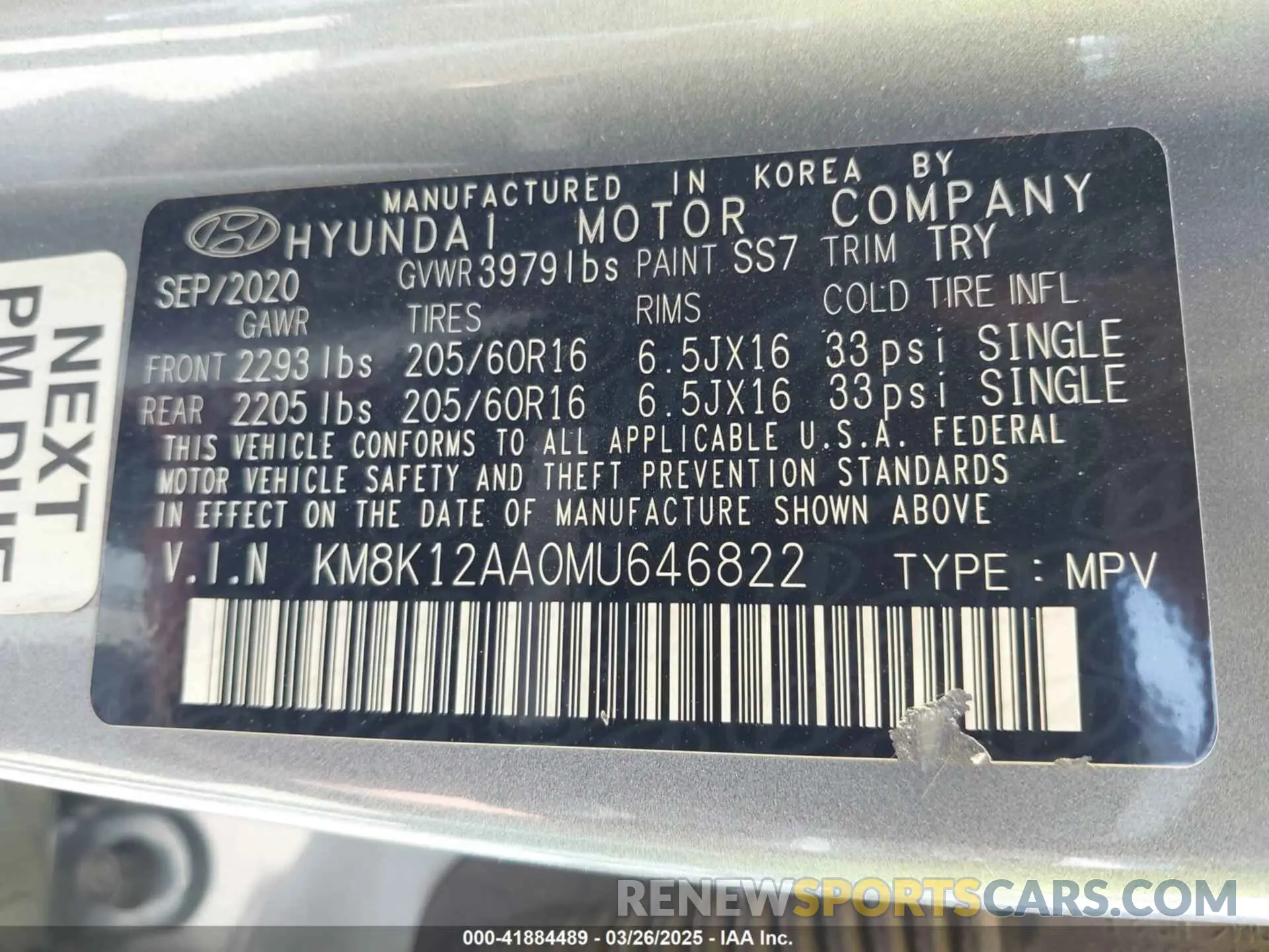 9 fotografías del automóvil dañado KM8K12AA0MU646822 HYUNDAI KONA 2021