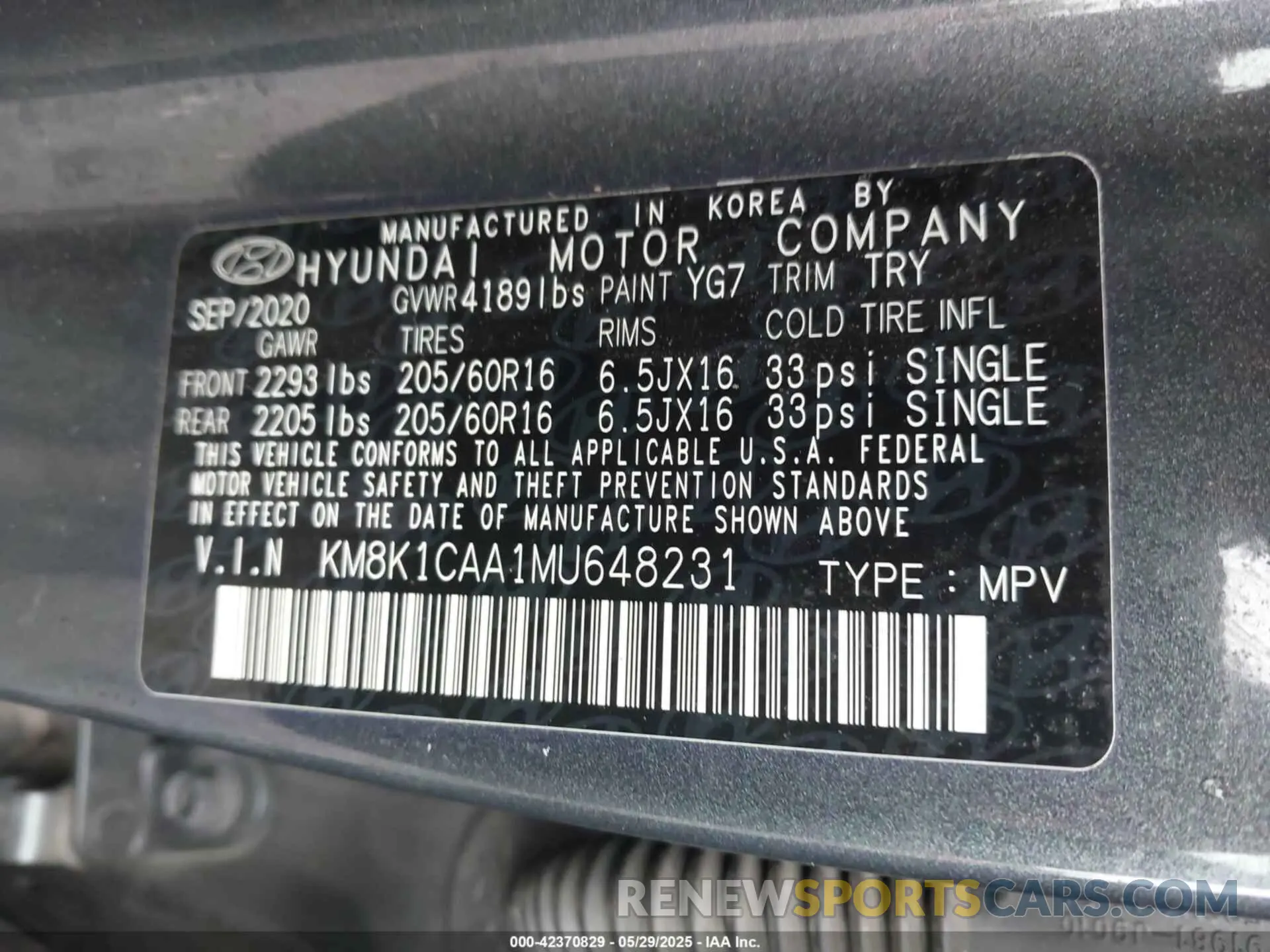 9 fotografías del automóvil dañado KM8K1CAA1MU648231 HYUNDAI KONA 2021