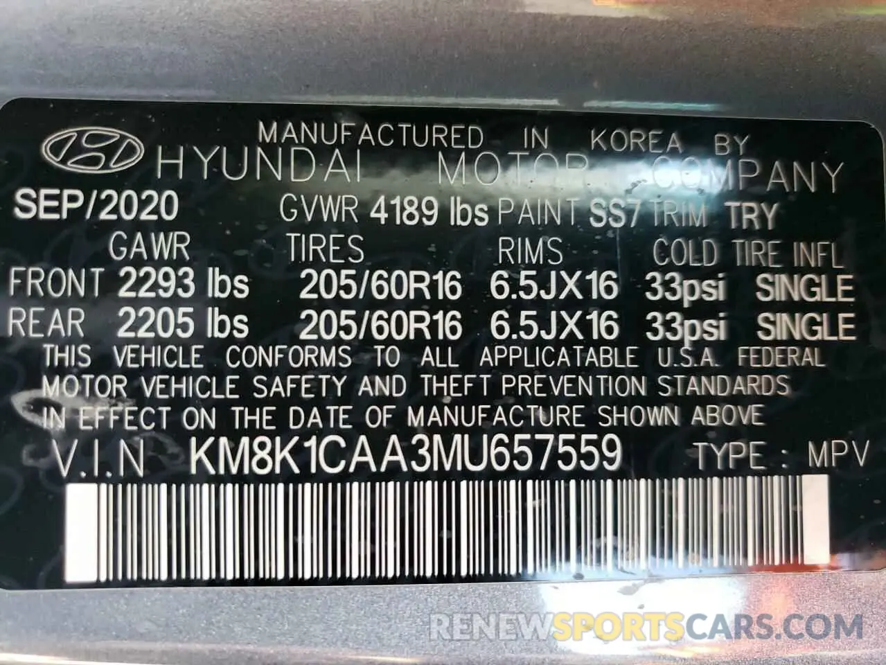 12 fotografías del automóvil dañado KM8K1CAA3MU657559 HYUNDAI KONA 2021
