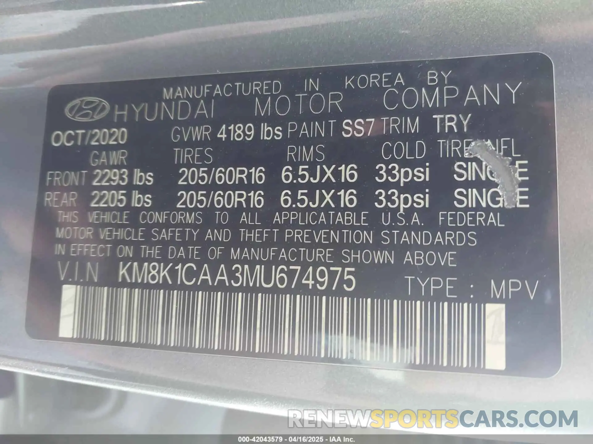 9 fotografías del automóvil dañado KM8K1CAA3MU674975 HYUNDAI KONA 2021