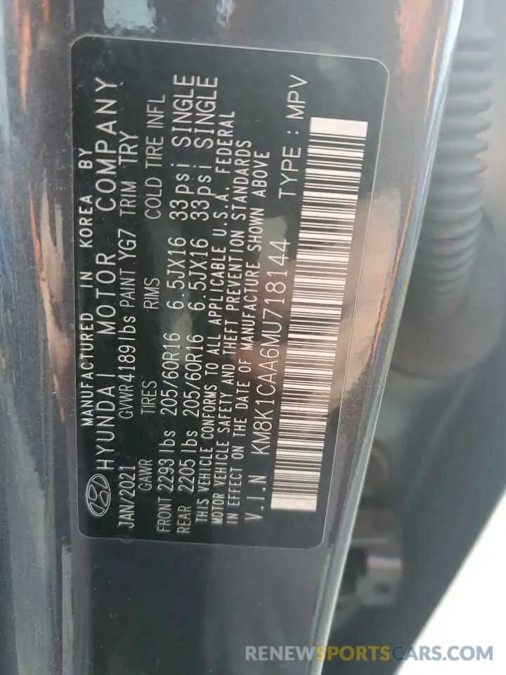 13 fotografías del automóvil dañado KM8K1CAA6MU718144 HYUNDAI KONA 2021