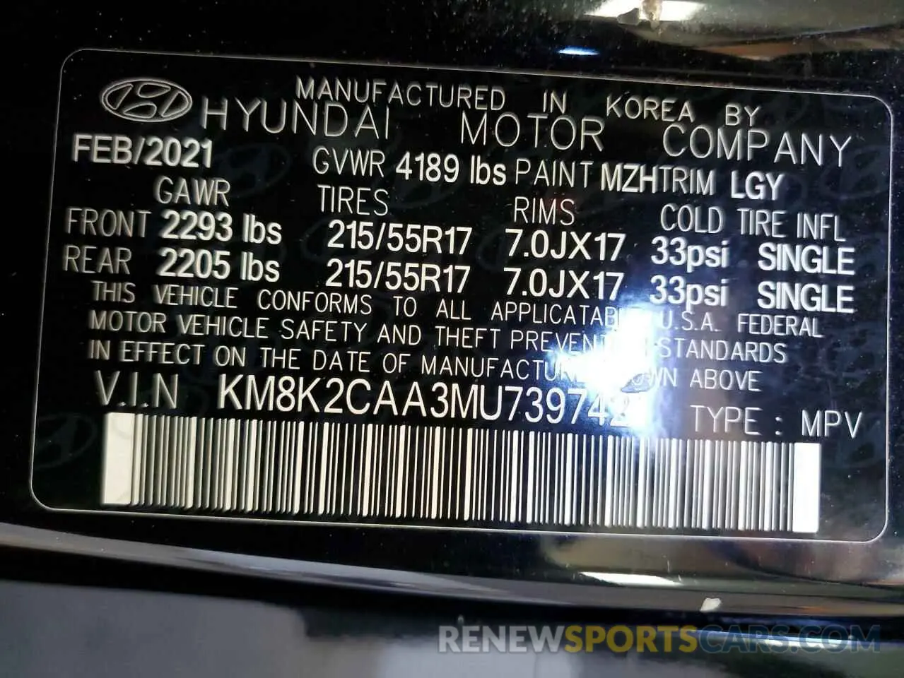 13 fotografías del automóvil dañado KM8K2CAA3MU739742 HYUNDAI KONA 2021
