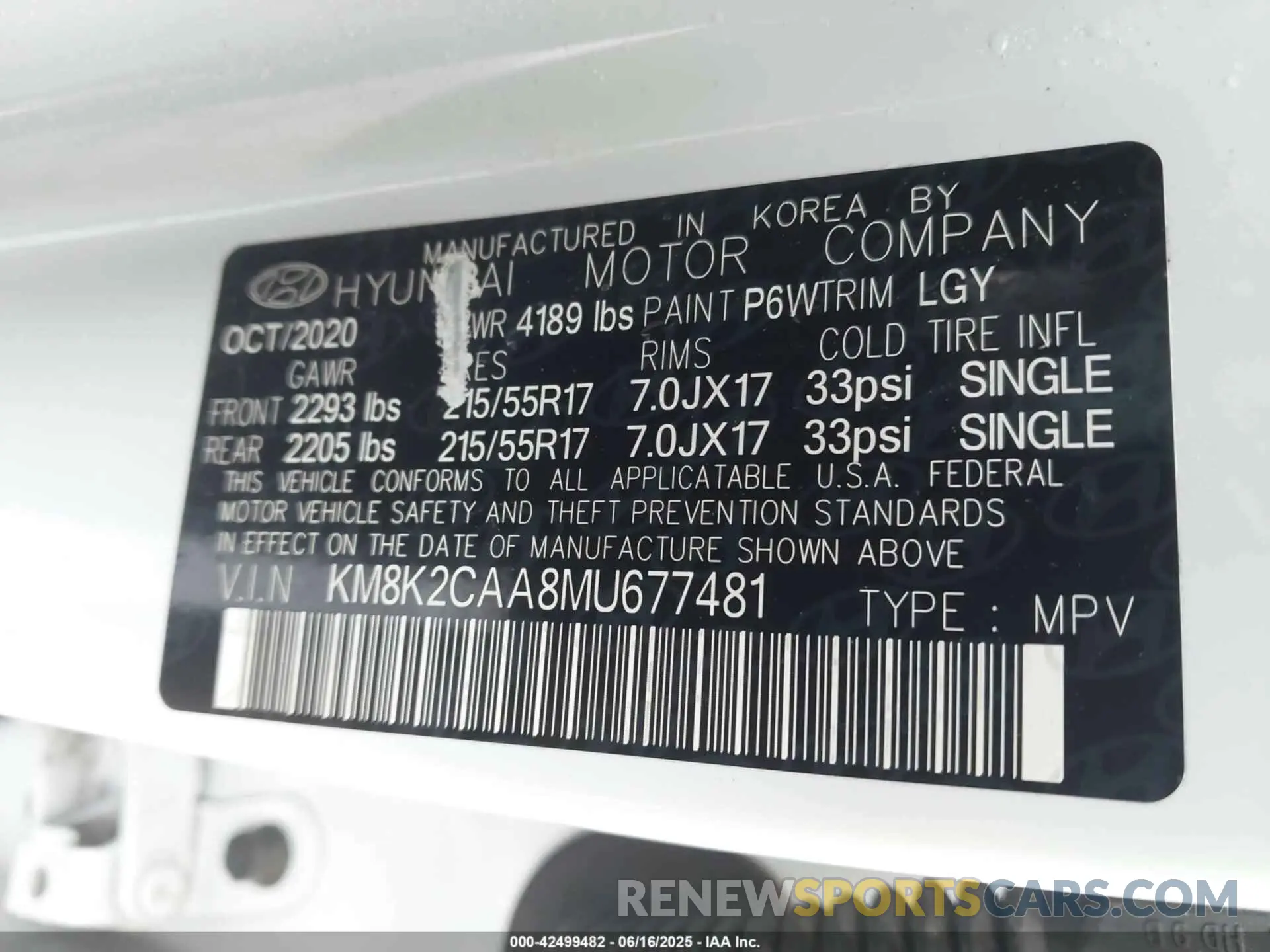 9 fotografías del automóvil dañado KM8K2CAA8MU677481 HYUNDAI KONA 2021