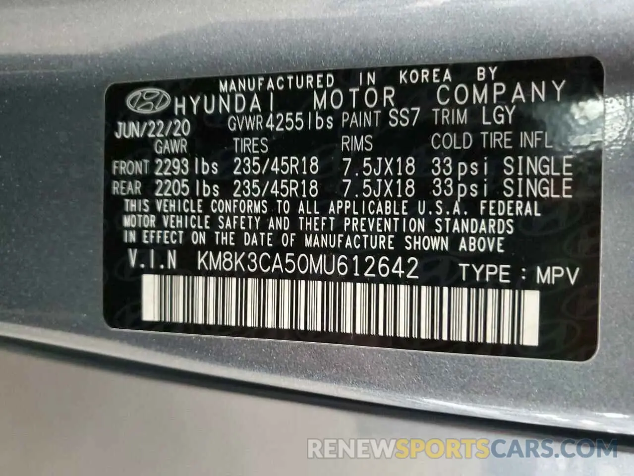 14 fotografías del automóvil dañado KM8K3CA50MU612642 HYUNDAI KONA 2021