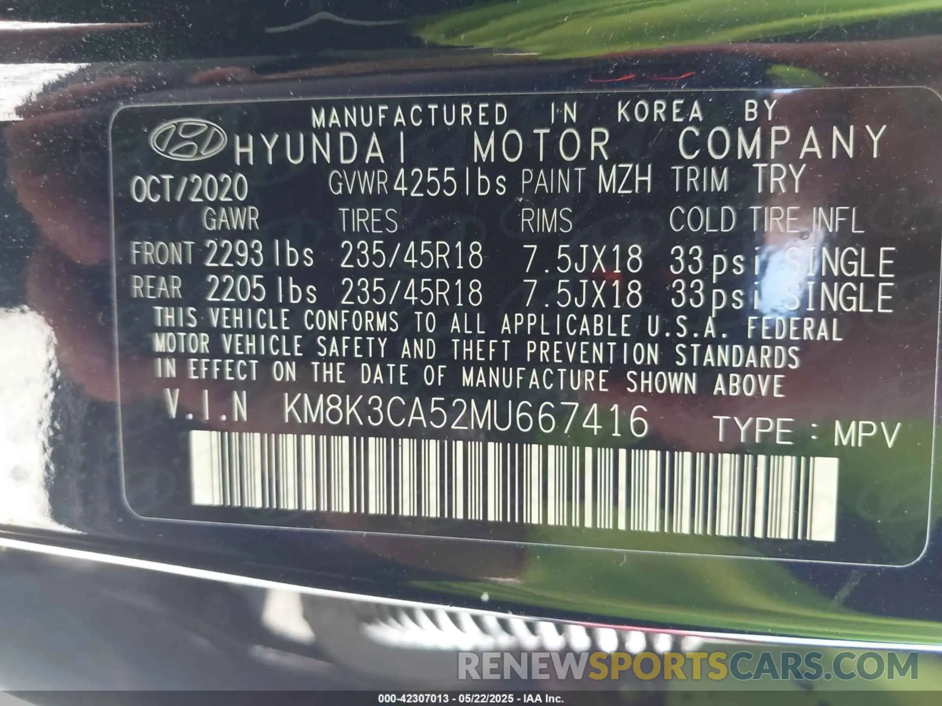 9 fotografías del automóvil dañado KM8K3CA52MU667416 HYUNDAI KONA 2021