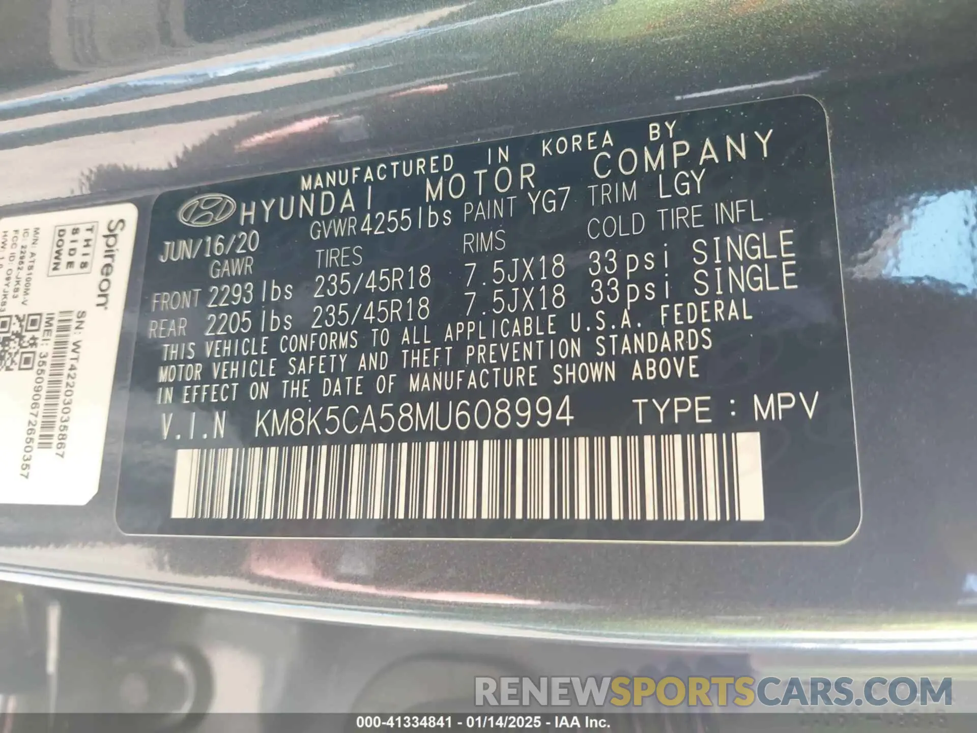 9 fotografías del automóvil dañado KM8K5CA58MU608994 HYUNDAI KONA 2021