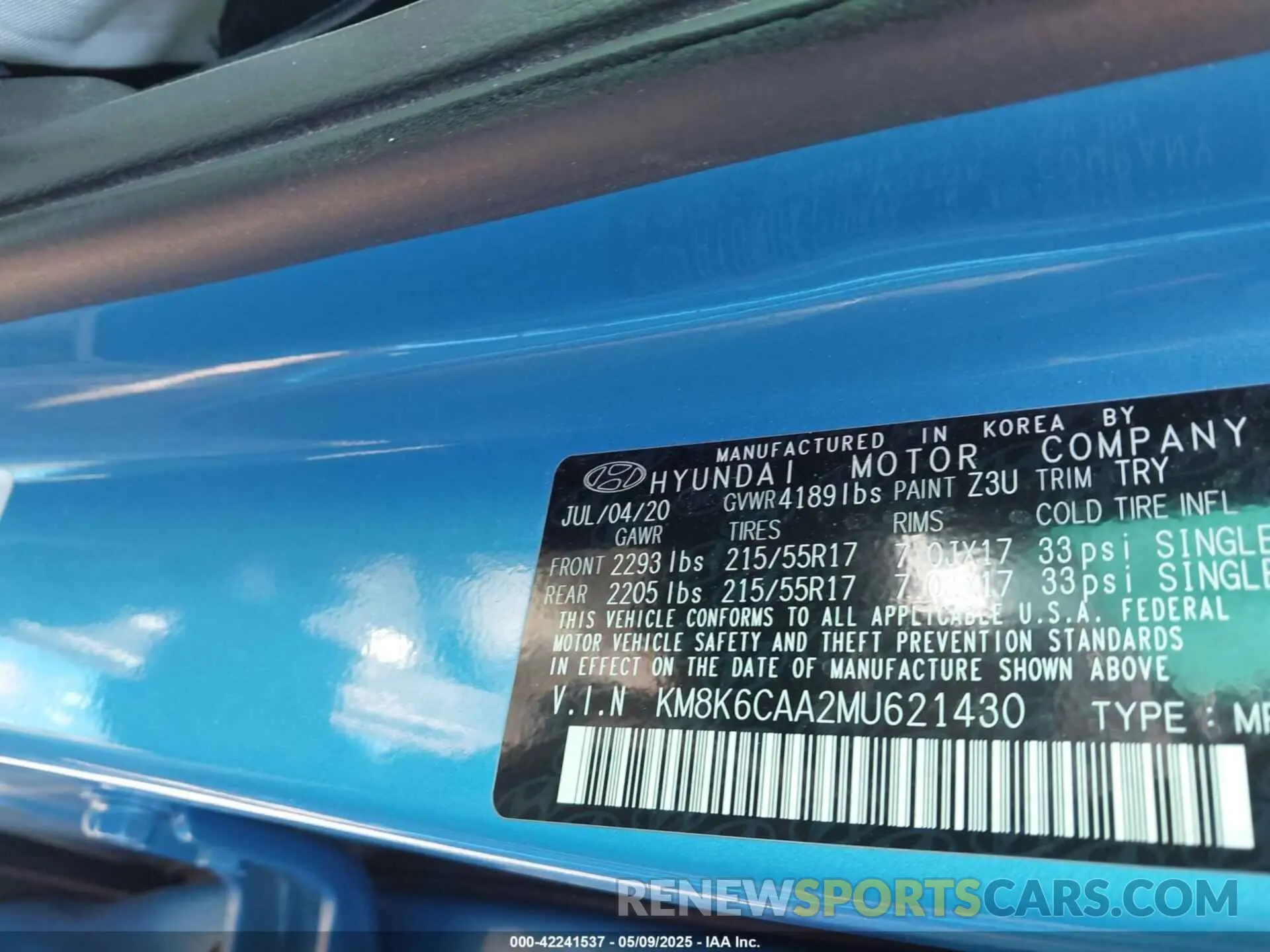 9 fotografías del automóvil dañado KM8K6CAA2MU621430 HYUNDAI KONA 2021