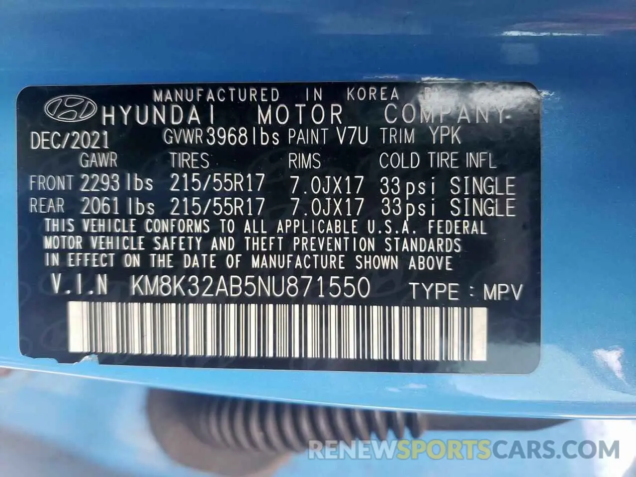 12 fotografías del automóvil dañado KM8K32AB5NU871550 HYUNDAI KONA 2022
