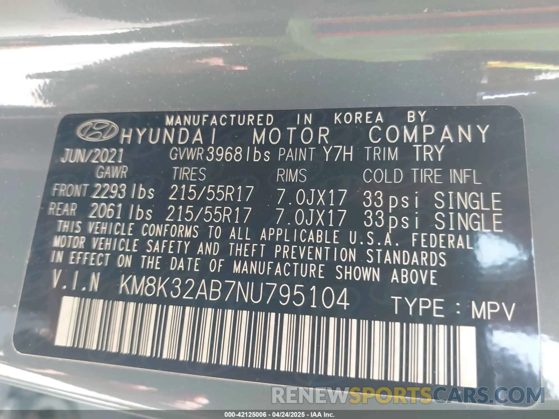 9 fotografías del automóvil dañado KM8K32AB7NU795104 HYUNDAI KONA 2022