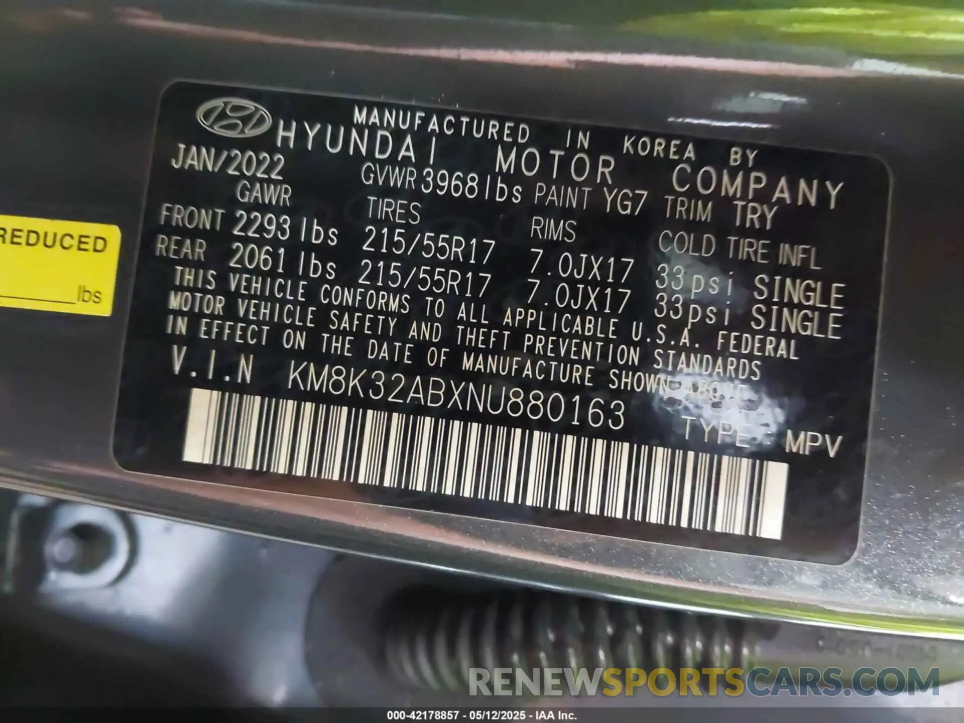 9 fotografías del automóvil dañado KM8K32ABXNU880163 HYUNDAI KONA 2022