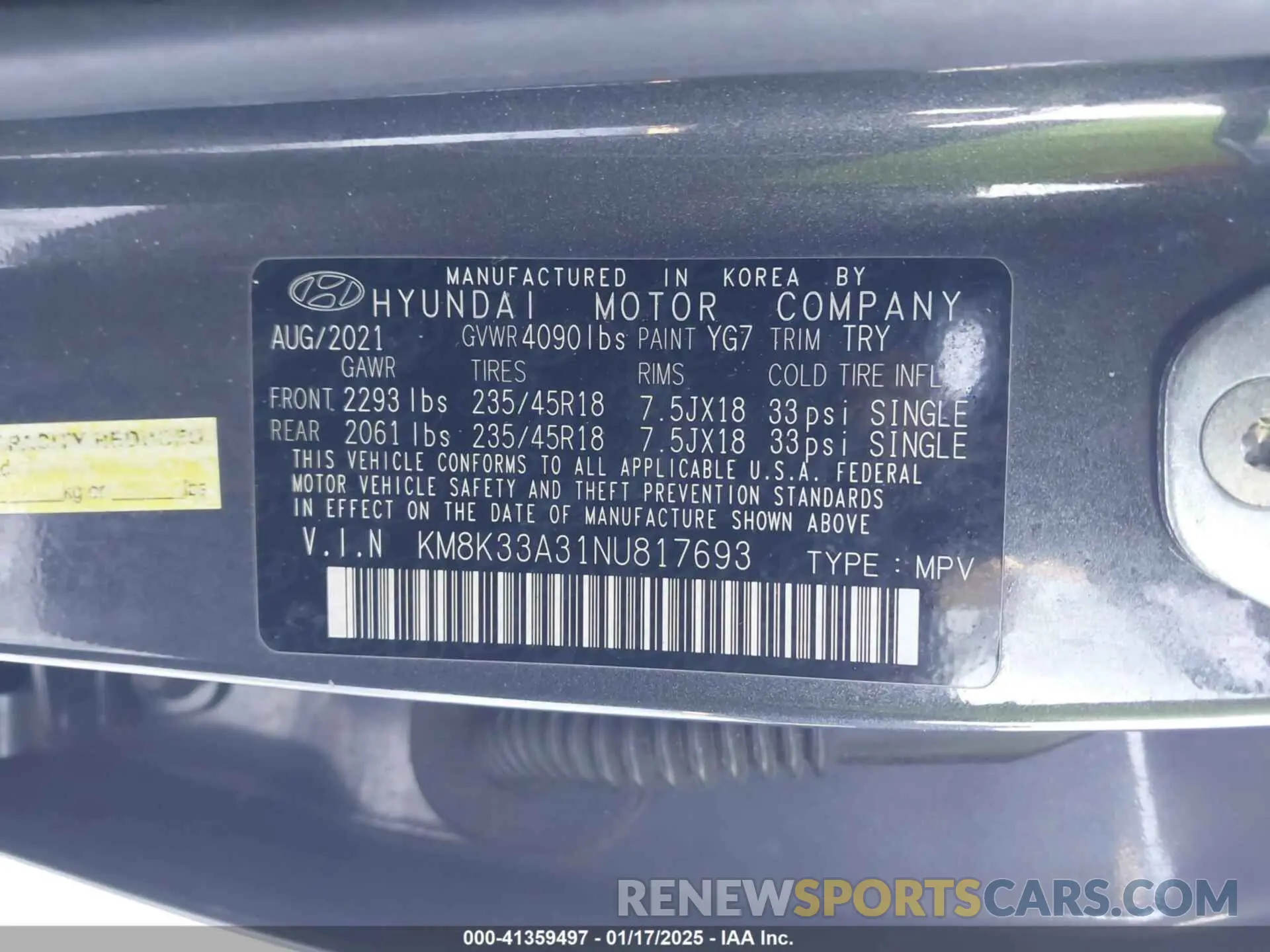 9 fotografías del automóvil dañado KM8K33A31NU817693 HYUNDAI KONA 2022