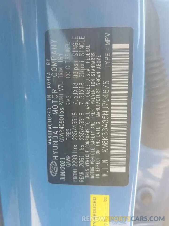 13 fotografías del automóvil dañado KM8K33A35NU794676 HYUNDAI KONA 2022