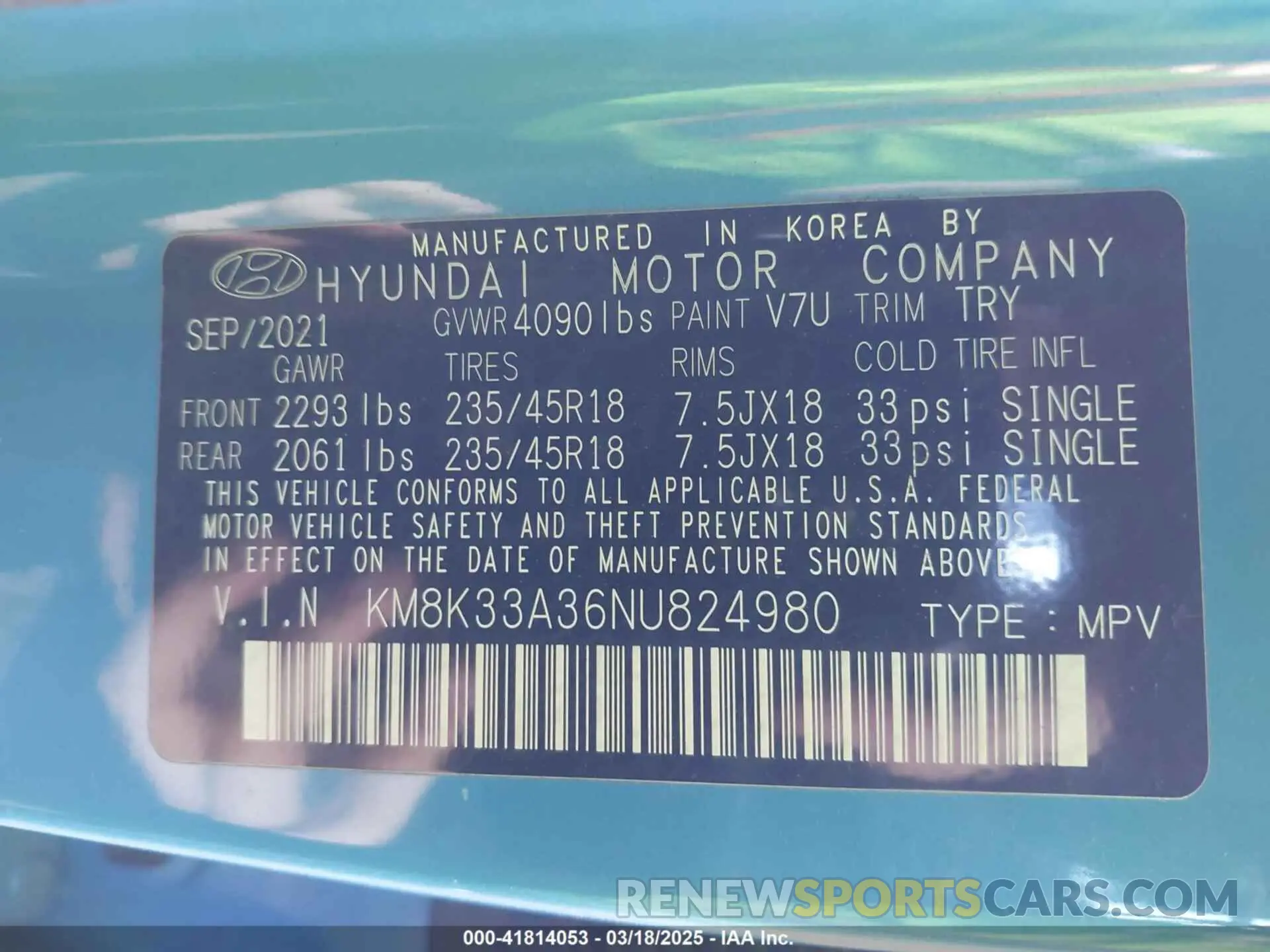9 fotografías del automóvil dañado KM8K33A36NU824980 HYUNDAI KONA 2022