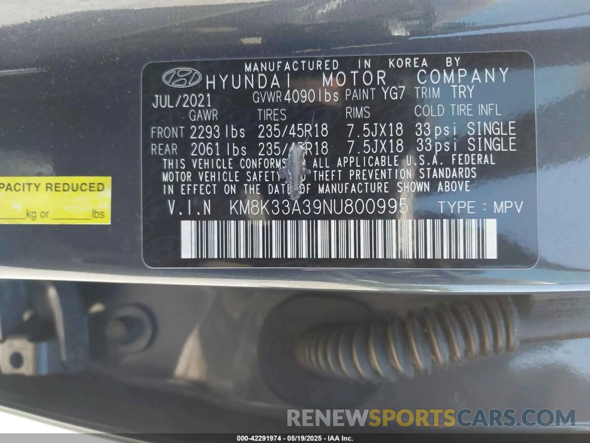 9 fotografías del automóvil dañado KM8K33A39NU800995 HYUNDAI KONA 2022