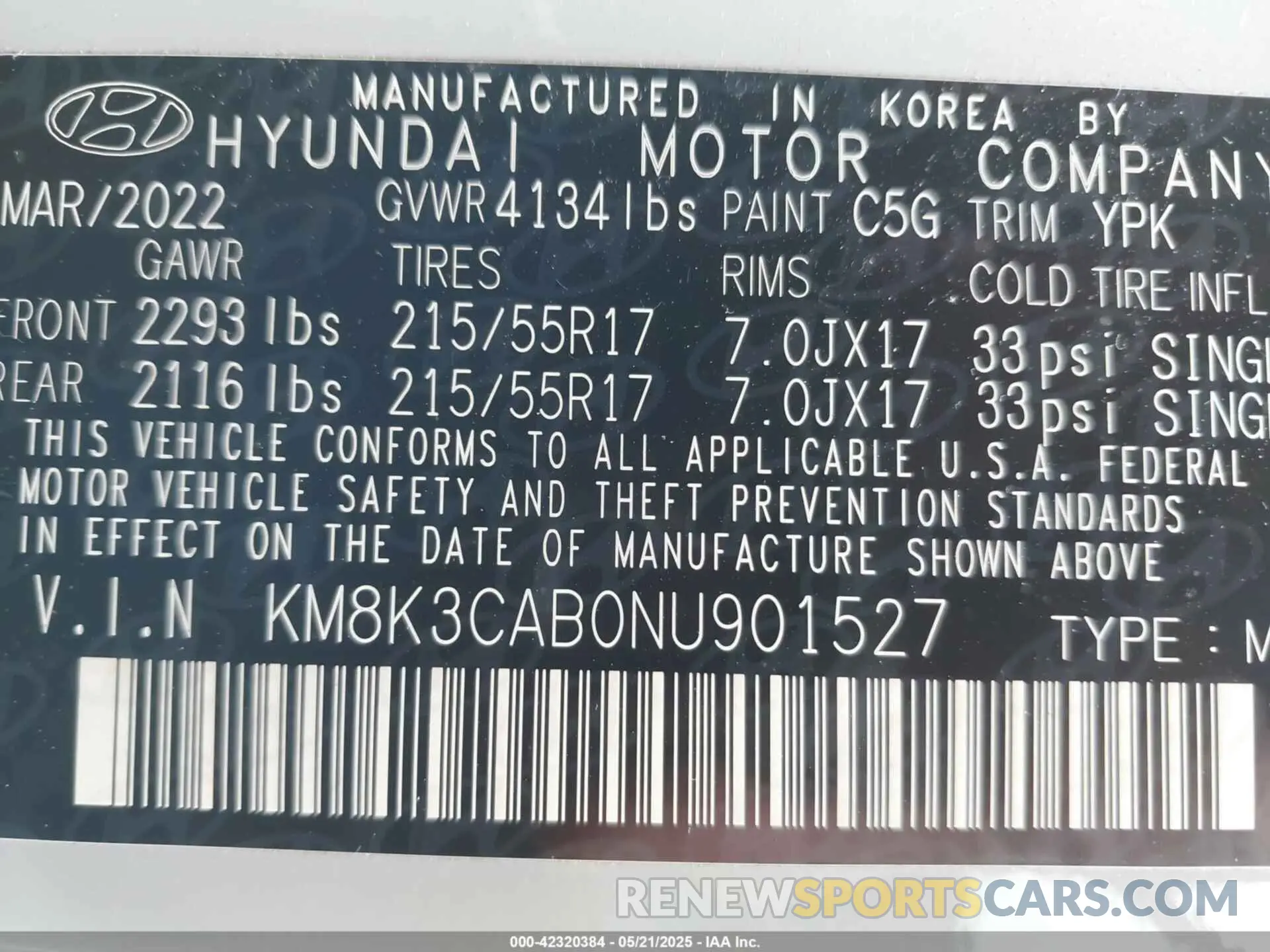 9 fotografías del automóvil dañado KM8K3CAB0NU901527 HYUNDAI KONA 2022