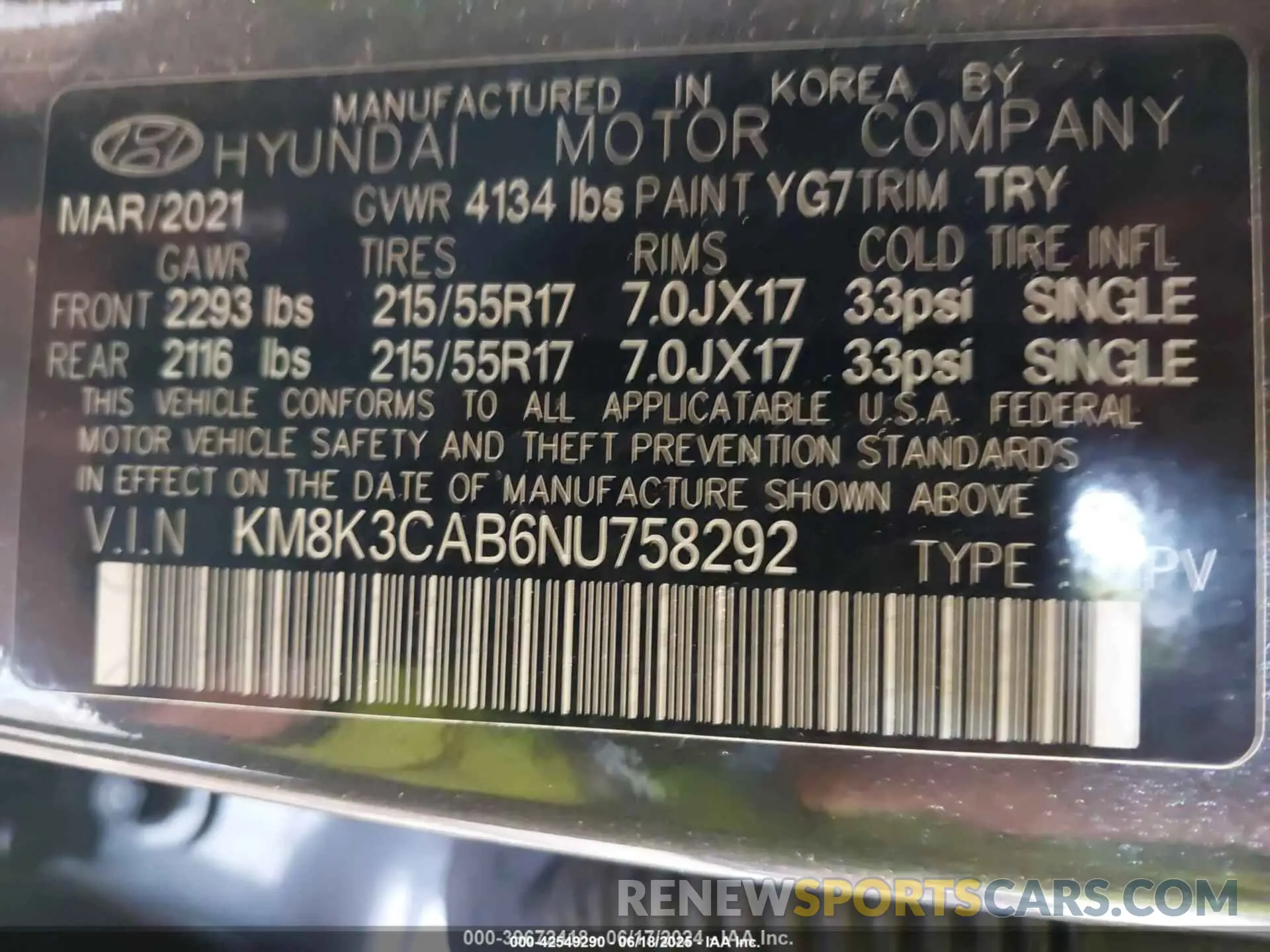 9 fotografías del automóvil dañado KM8K3CAB6NU758292 HYUNDAI KONA 2022