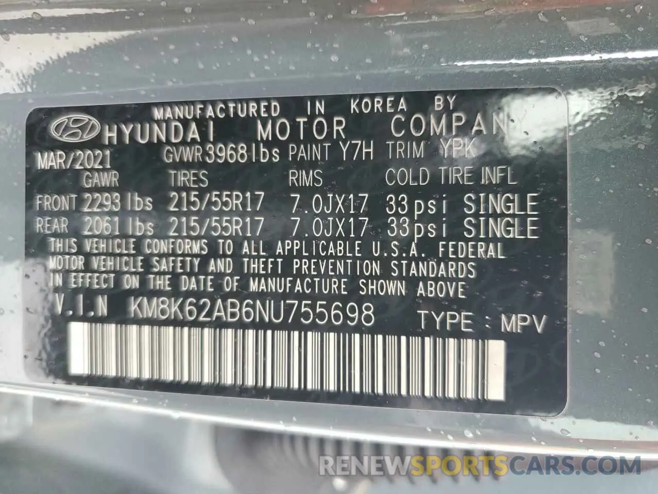 15 fotografías del automóvil dañado KM8K62AB6NU755698 HYUNDAI KONA 2022