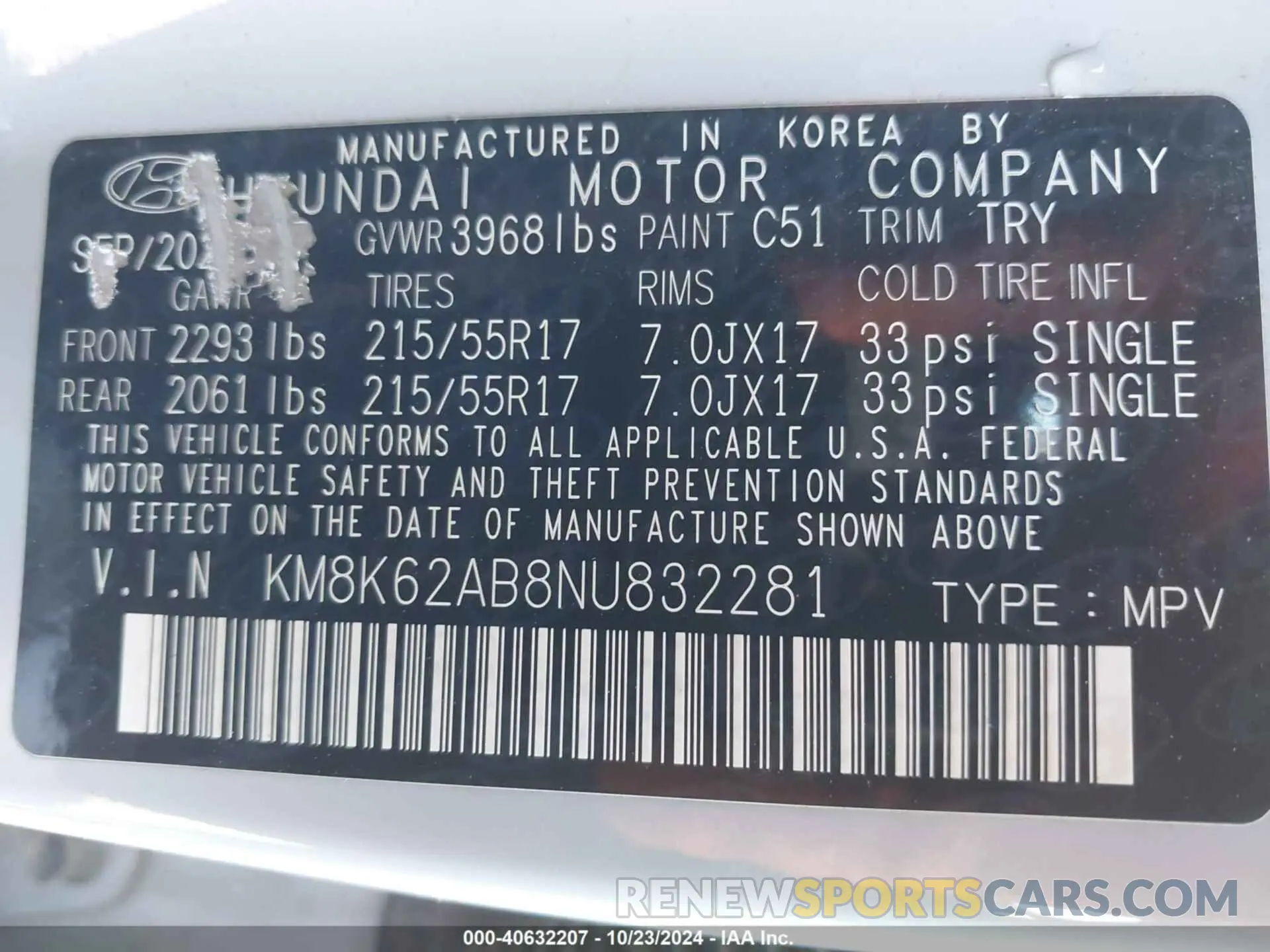 9 fotografías del automóvil dañado KM8K62AB8NU832281 HYUNDAI KONA 2022