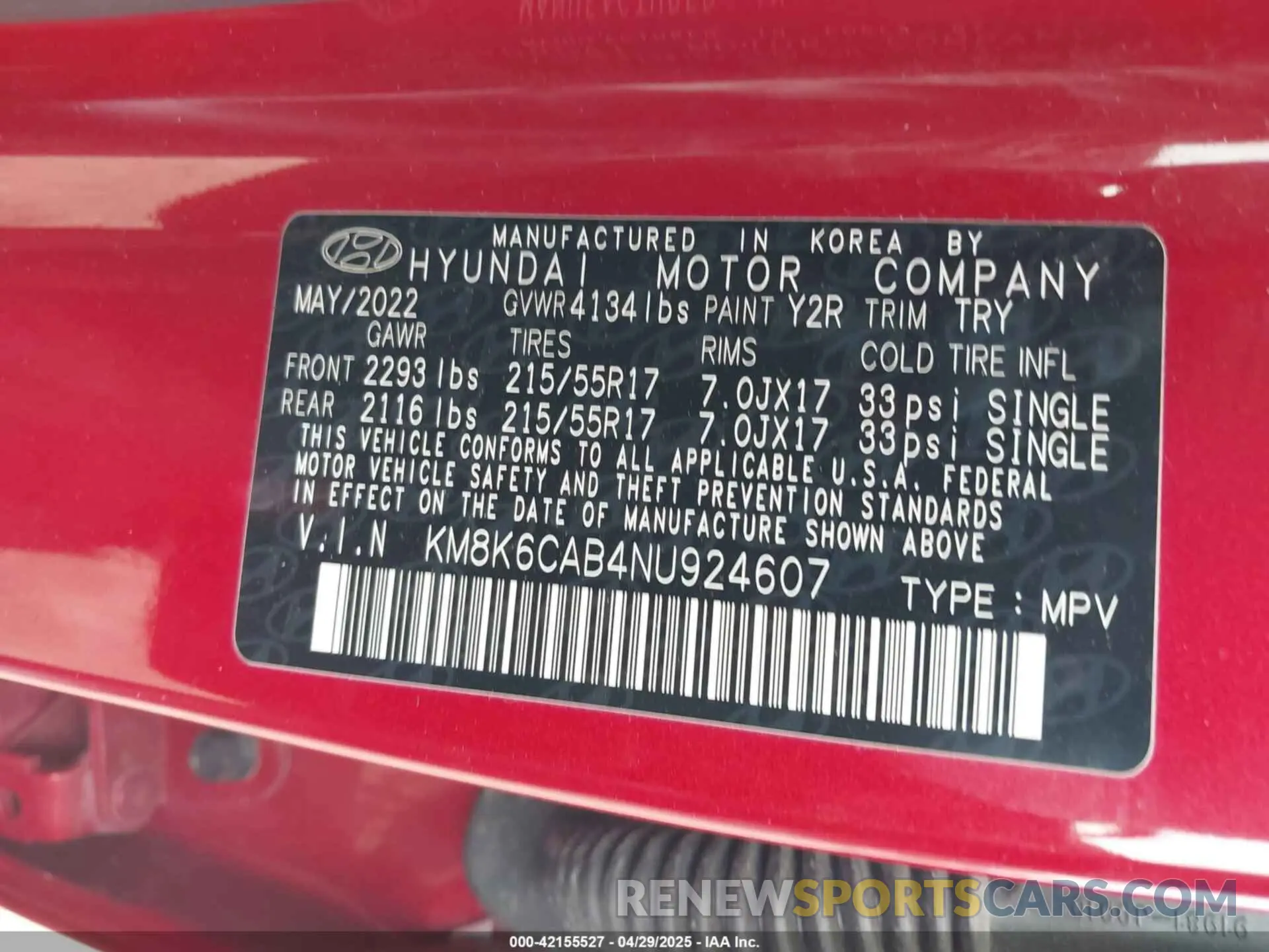 9 fotografías del automóvil dañado KM8K6CAB4NU924607 HYUNDAI KONA 2022