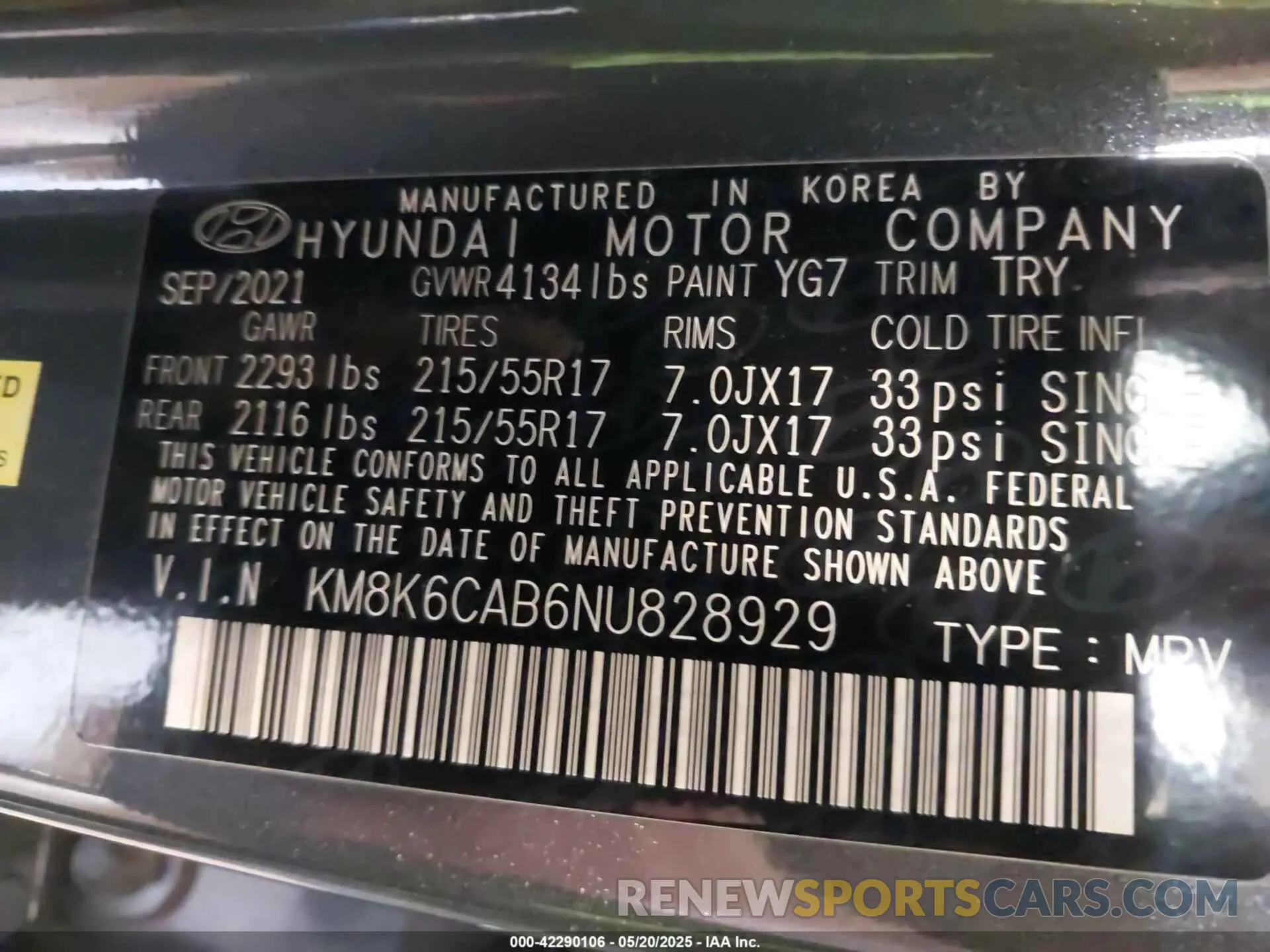 9 fotografías del automóvil dañado KM8K6CAB6NU828929 HYUNDAI KONA 2022