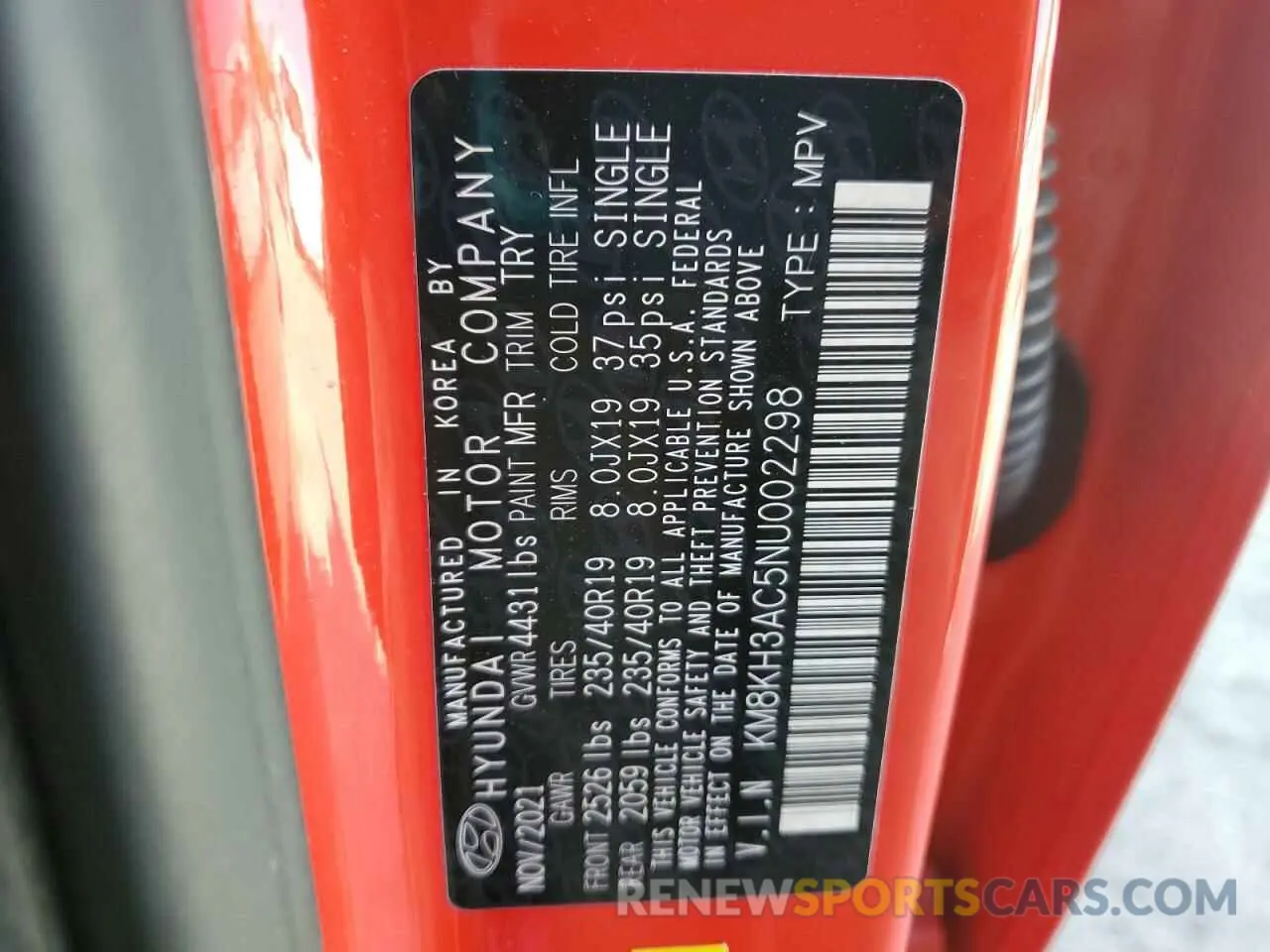 14 fotografías del automóvil dañado KM8KH3AC5NU002298 HYUNDAI KONA 2022