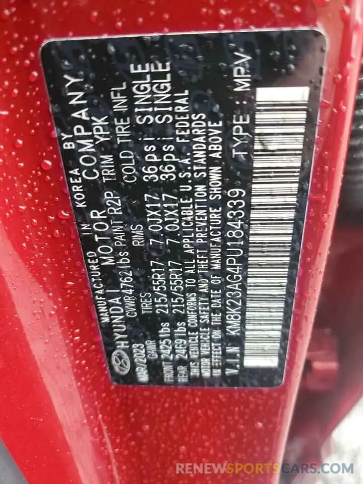 14 fotografías del automóvil dañado KM8K23AG4PU184339 HYUNDAI KONA 2023