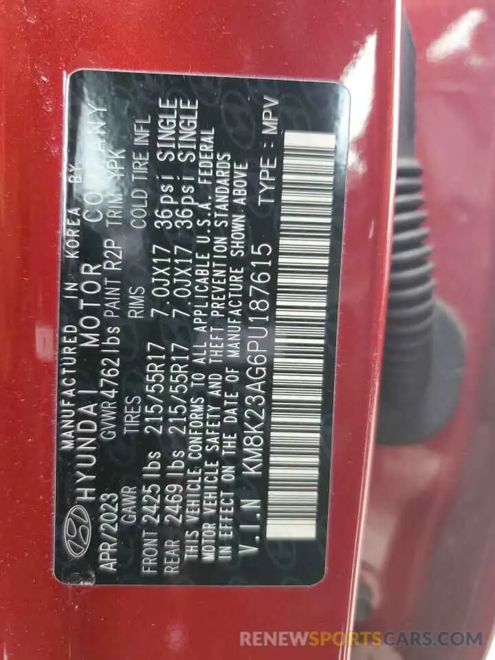 13 fotografías del automóvil dañado KM8K23AG6PU187615 HYUNDAI KONA 2023